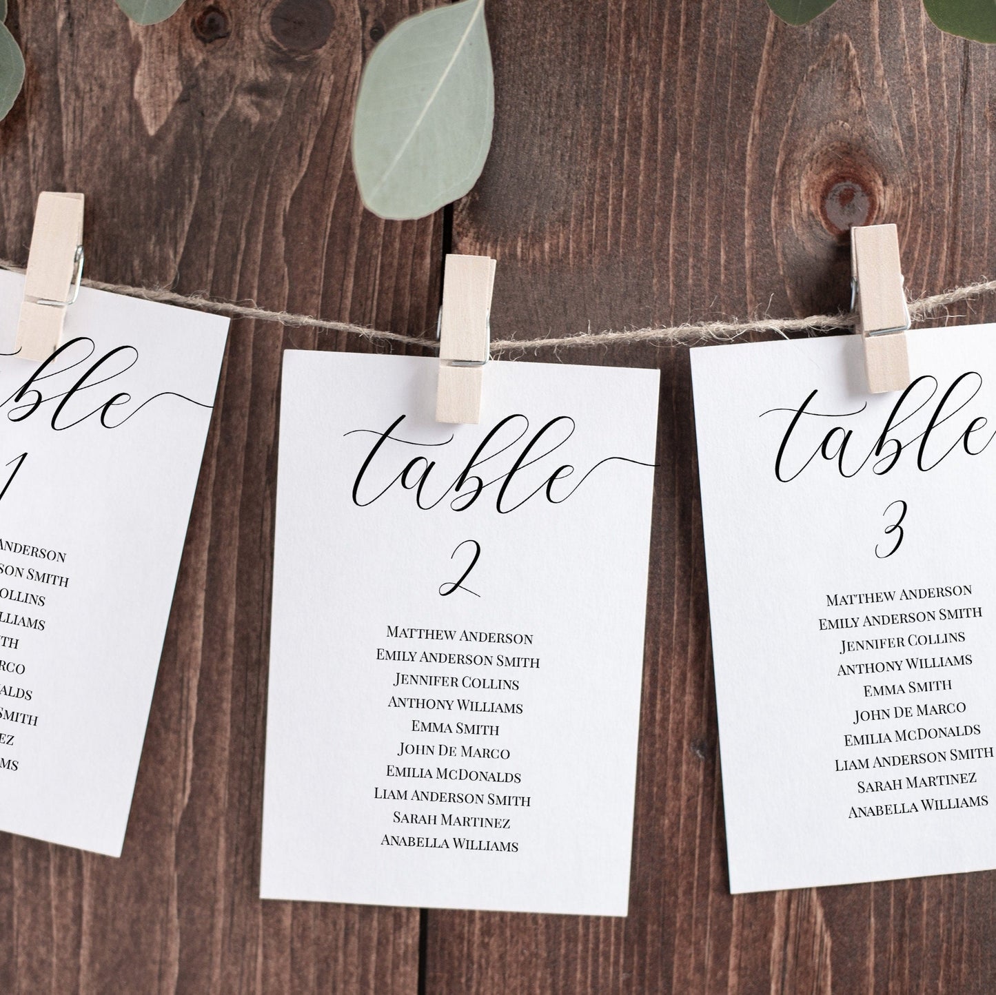 Calligraphy script wedding seating chart template, Seating chart cards - LovelyTemplatesCo