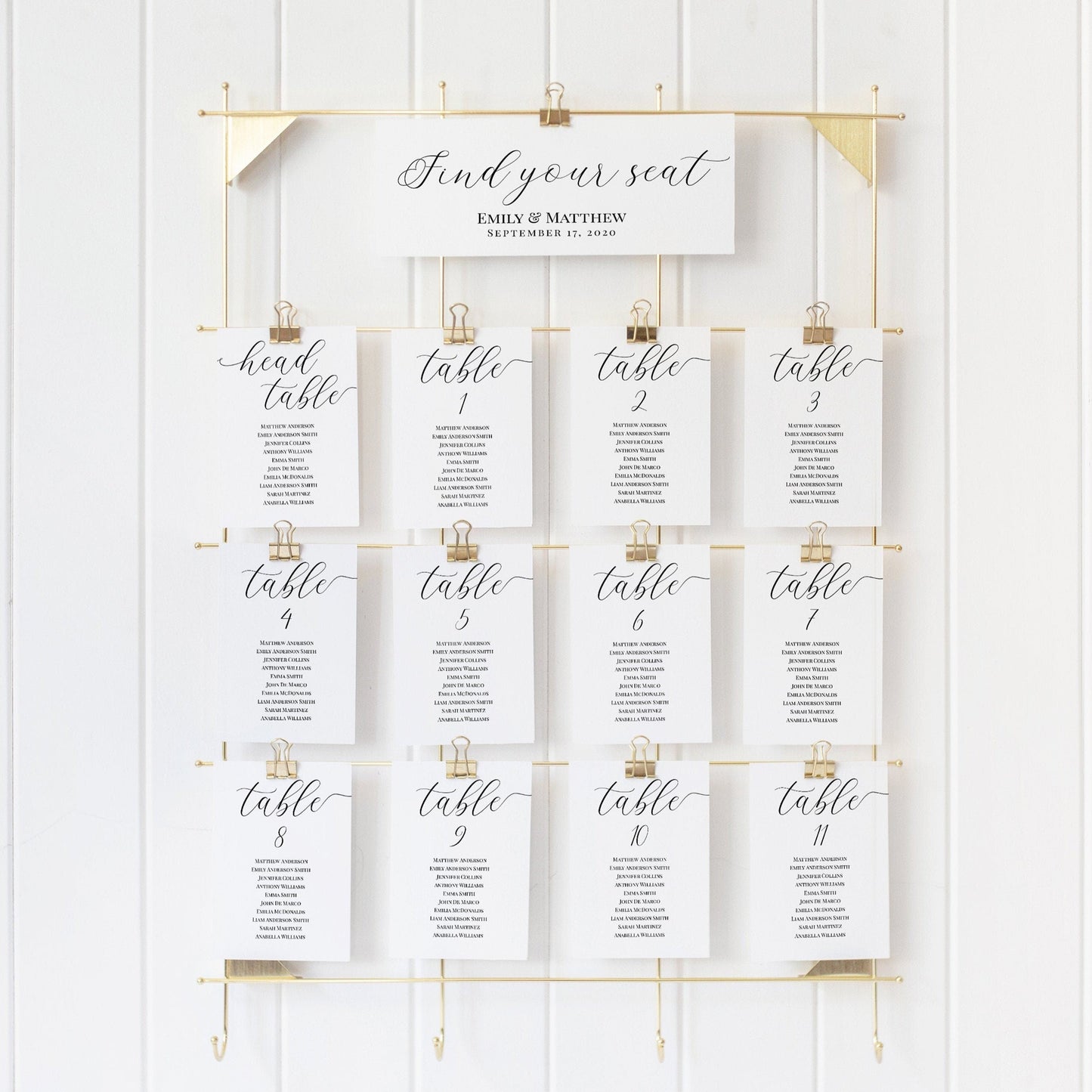 Calligraphy script wedding seating chart template, Seating chart cards - LovelyTemplatesCo