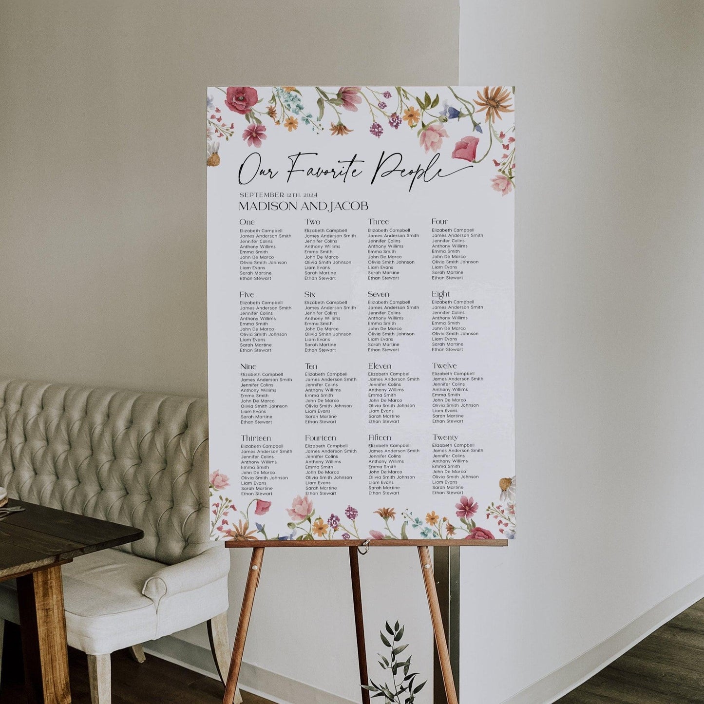 Colorful Floral Seating chart - LovelyTemplatesCo