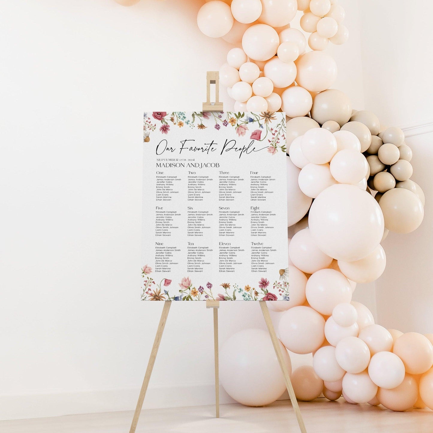 Colorful Floral Seating chart - LovelyTemplatesCo