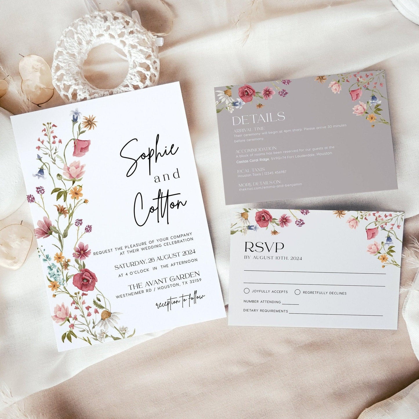 Colorful Floral Wedding Invitation set - LovelyTemplatesCo