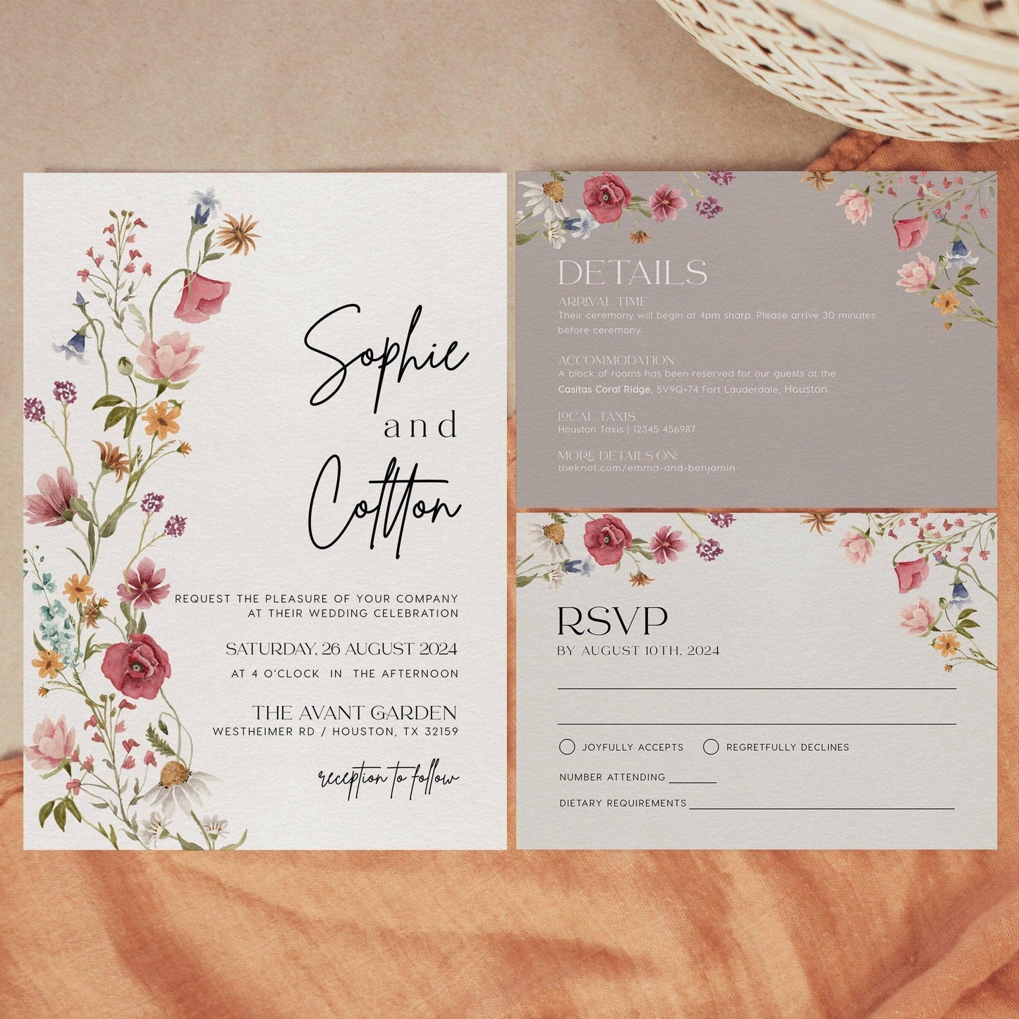 Colorful Floral Wedding Invitation set - LovelyTemplatesCo