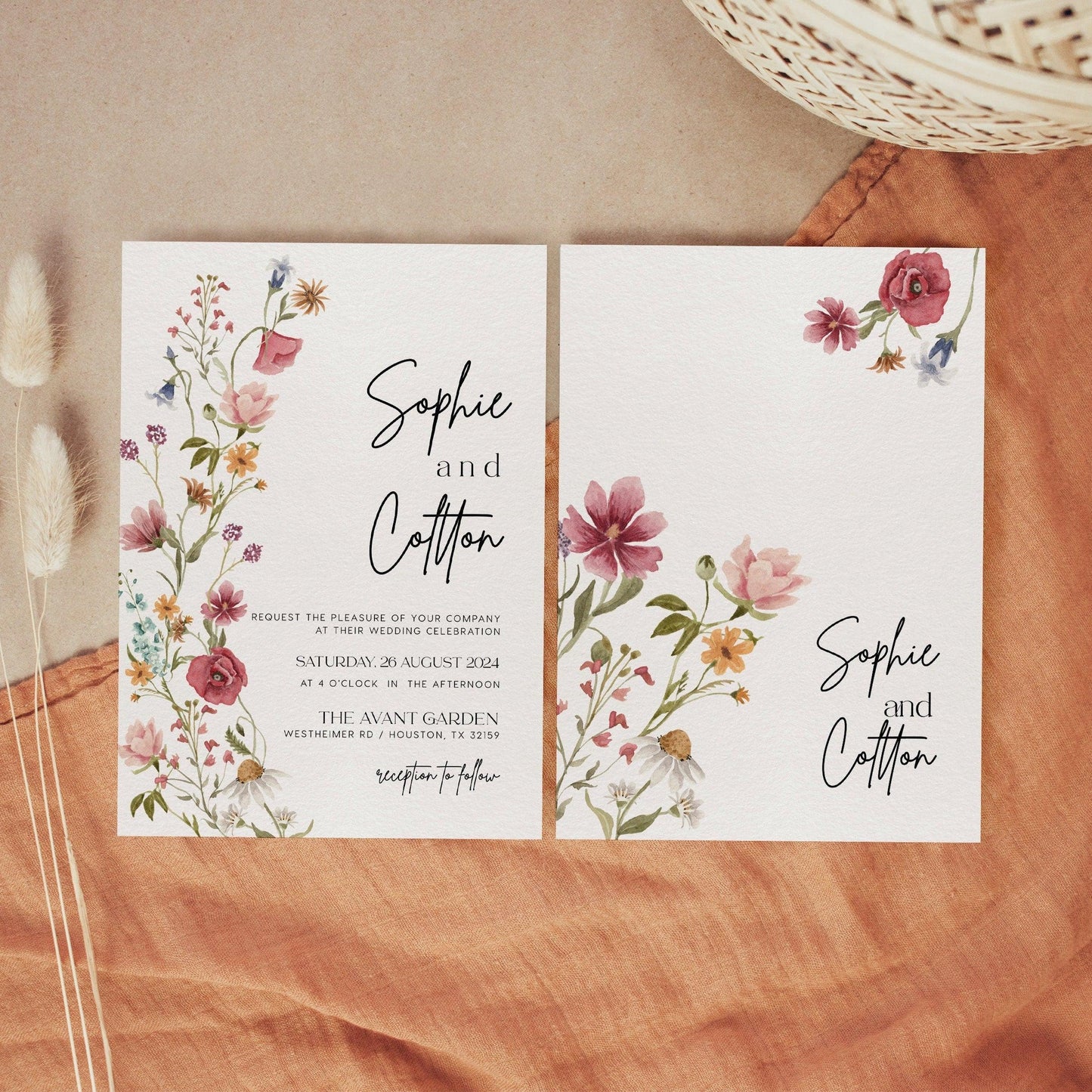 Colorful Floral Wedding Invitation set - LovelyTemplatesCo