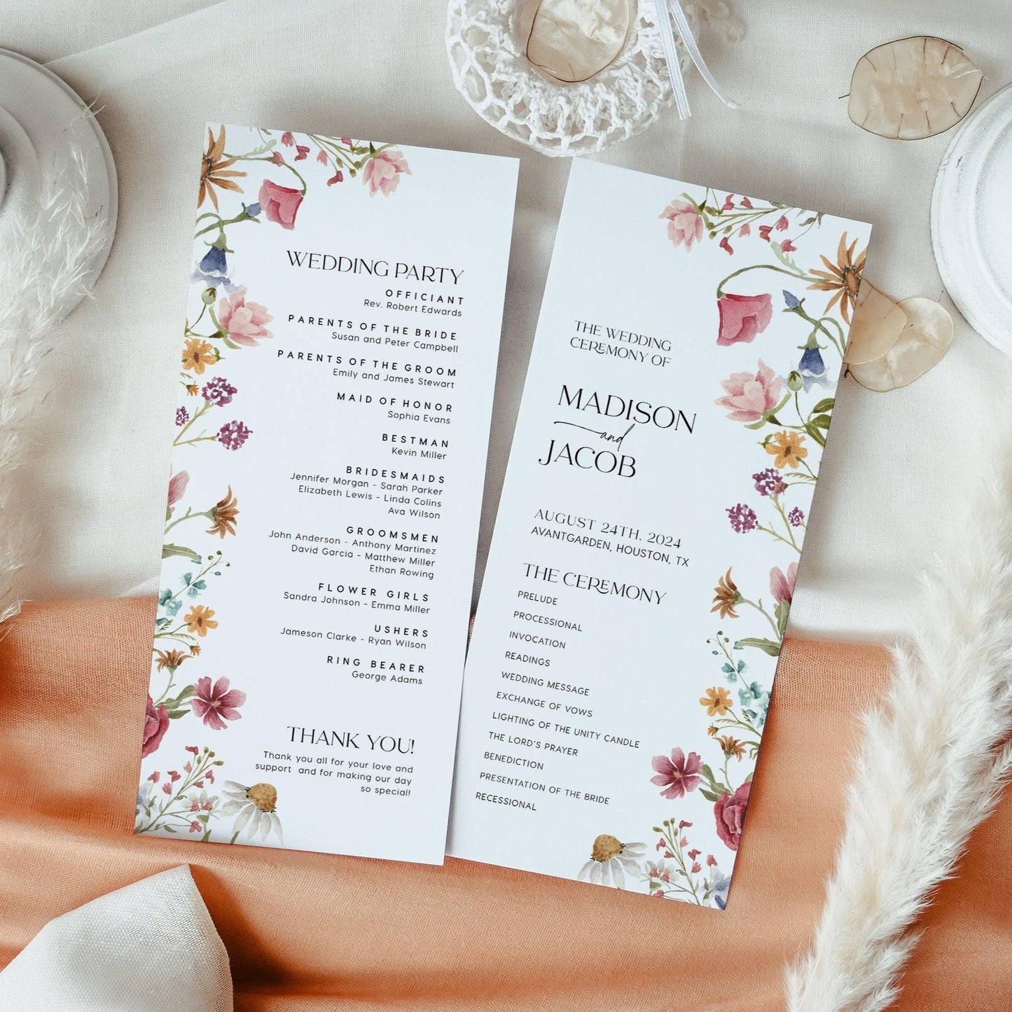 Colorful Wildflower Wedding ceremony program - LovelyTemplatesCo