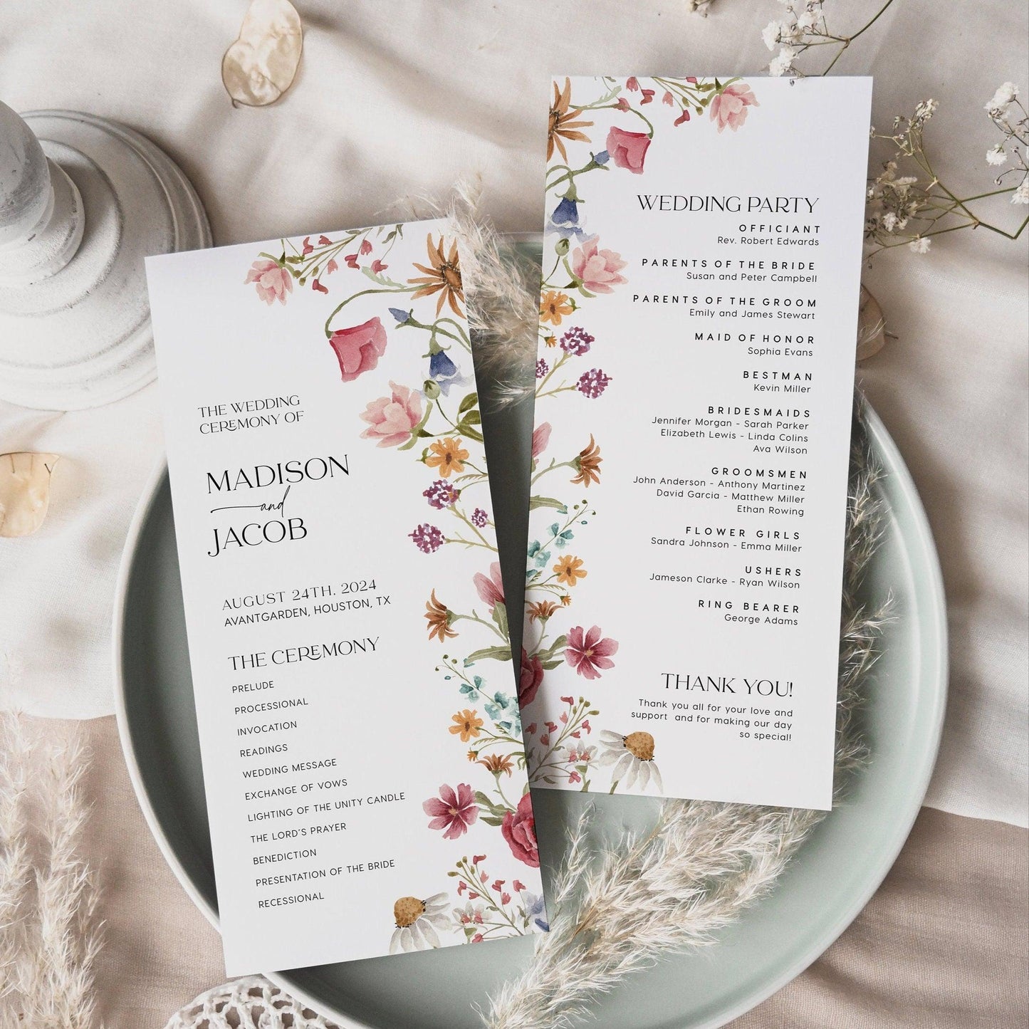Colorful Wildflower Wedding ceremony program - LovelyTemplatesCo