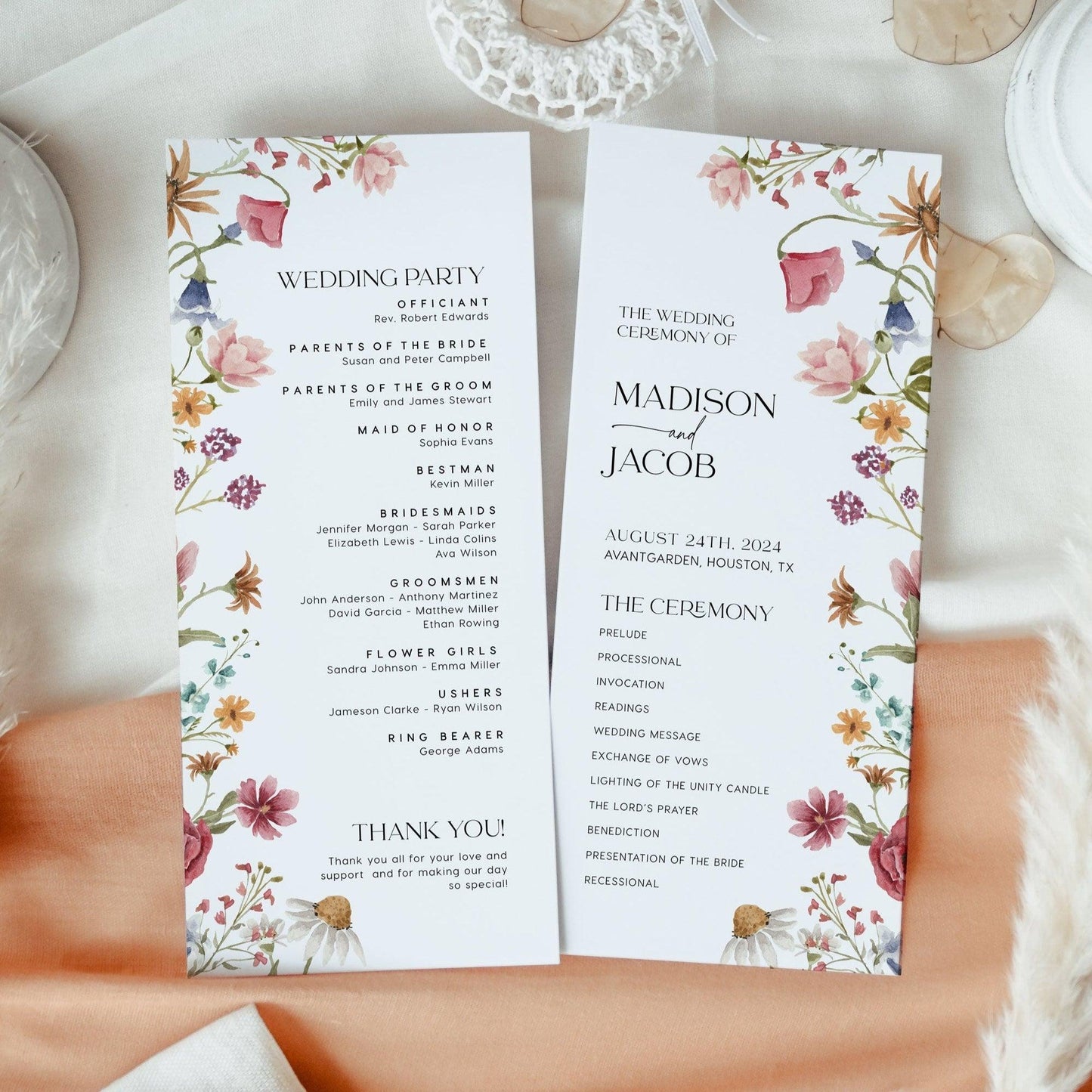 Colorful Wildflower Wedding ceremony program - LovelyTemplatesCo