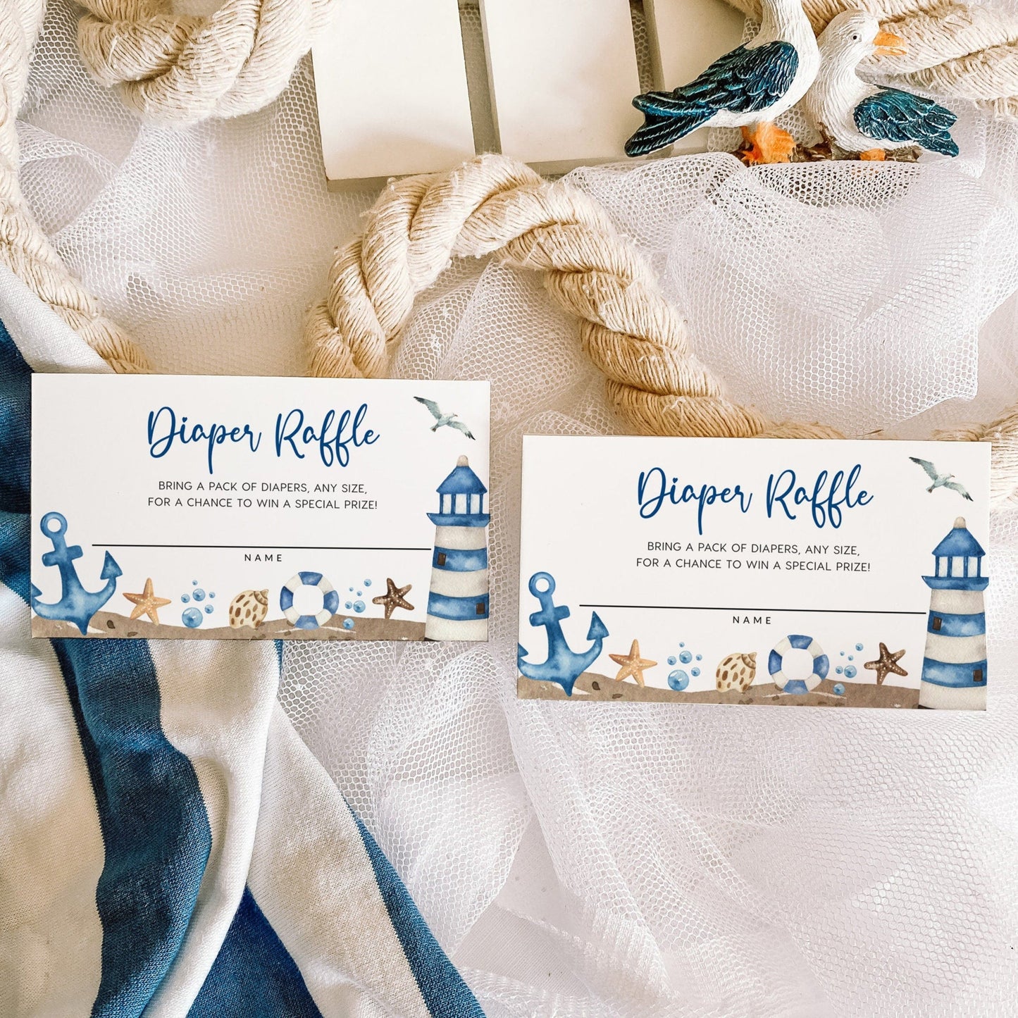 Diaper raffle card, Nautical baby shower theme, Diaper raffle insert card - LovelyTemplatesCo
