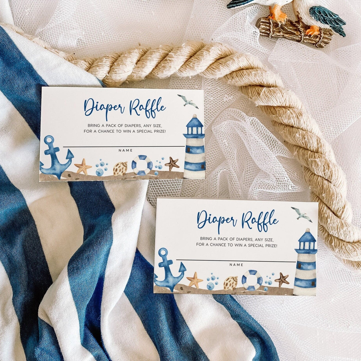 Diaper raffle card, Nautical baby shower theme, Diaper raffle insert card - LovelyTemplatesCo