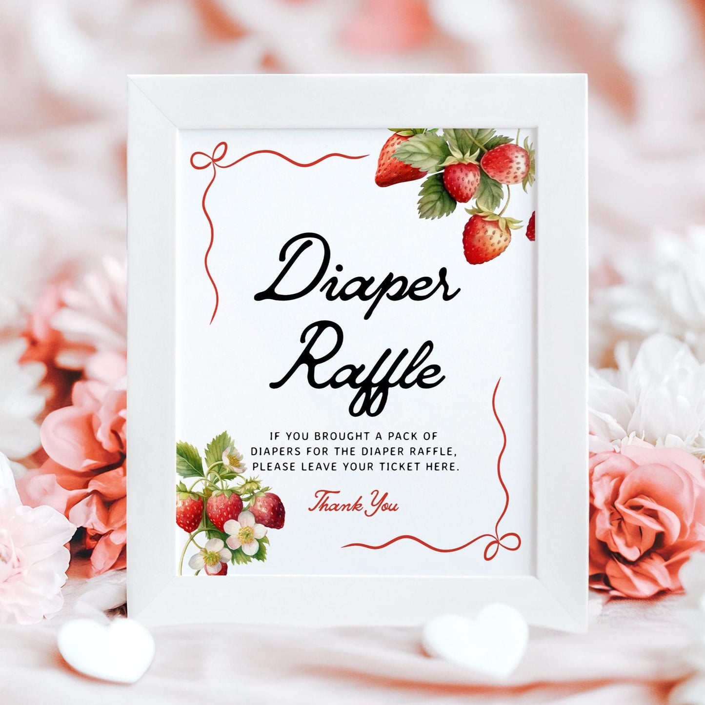 Diaper Raffle Sign | Diaper Raffle game | Strawberry Baby Shower Sign - LovelyTemplatesCo