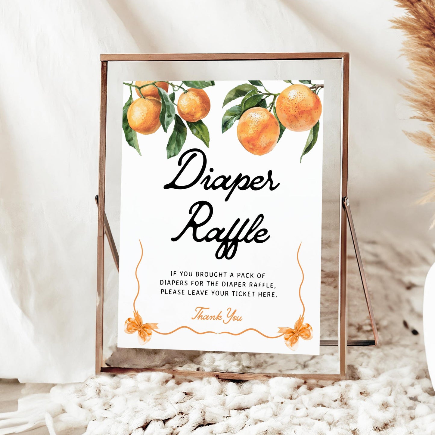 Diaper Raffle Sign | Little Cutie Orange Baby Shower Sign - LovelyTemplatesCo