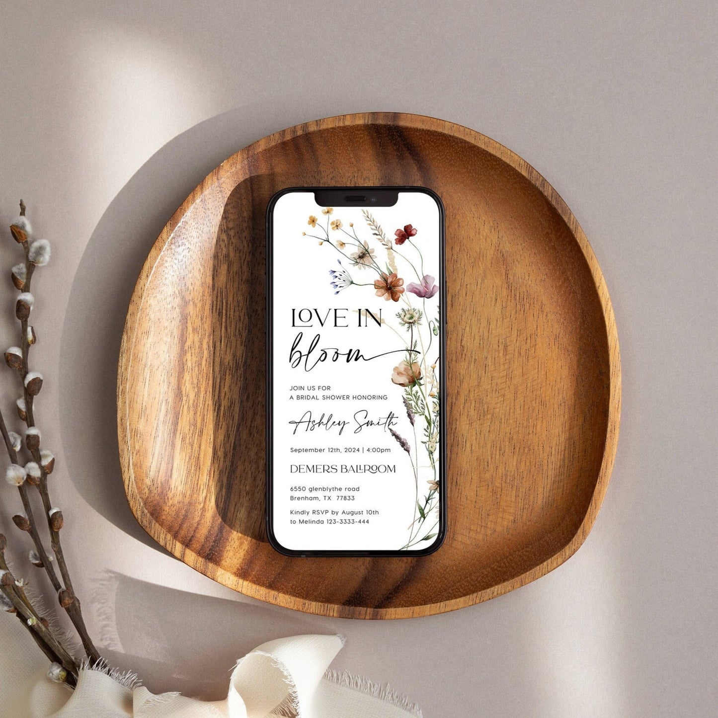 Digital Bridal Shower invitation, Love In Bloom Evite - LovelyTemplatesCo