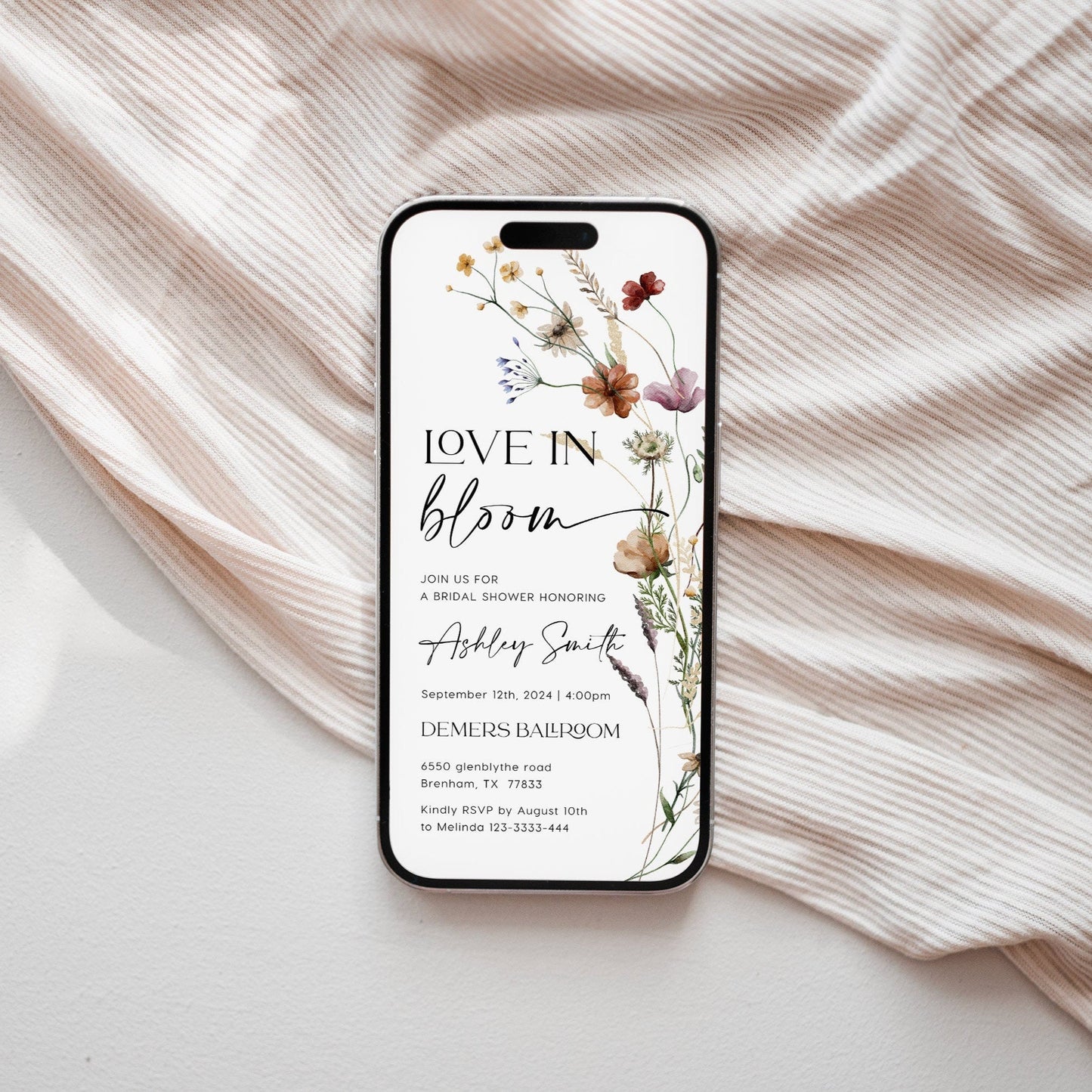 Digital Bridal Shower invitation, Love In Bloom Evite - LovelyTemplatesCo