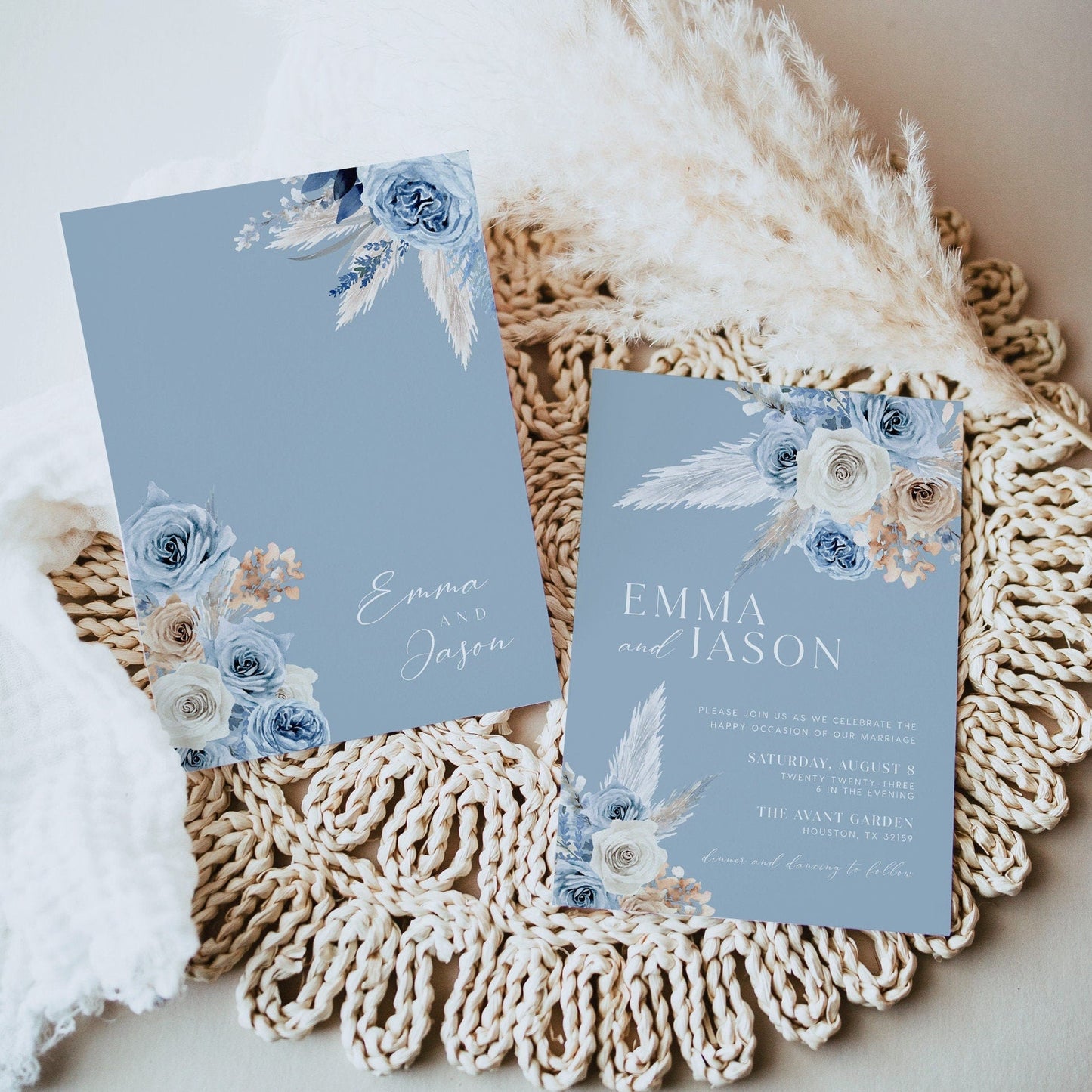 Dusty Blue Floral wedding invitation - LovelyTemplatesCo