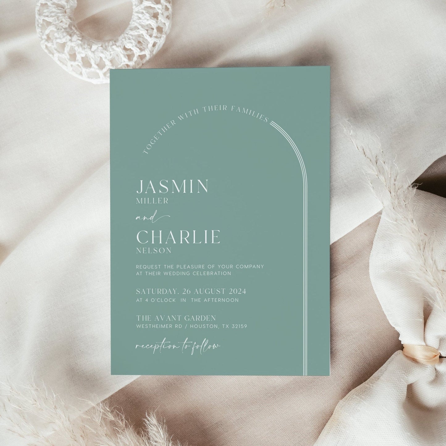 Elegant Arched Wedding Invitation, Sage wedding invitation set - LovelyTemplatesCo