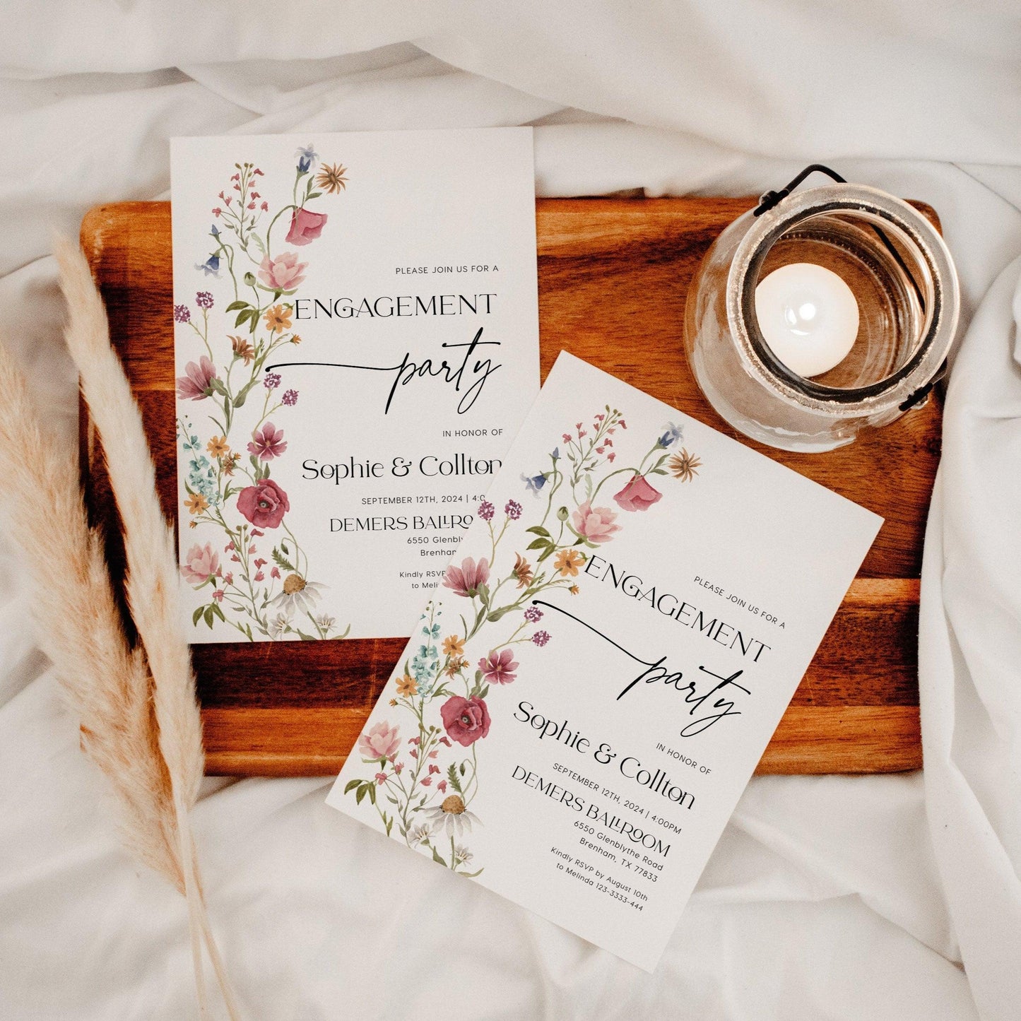 Elegant Floral Engagement Invitation Template - LovelyTemplatesCo