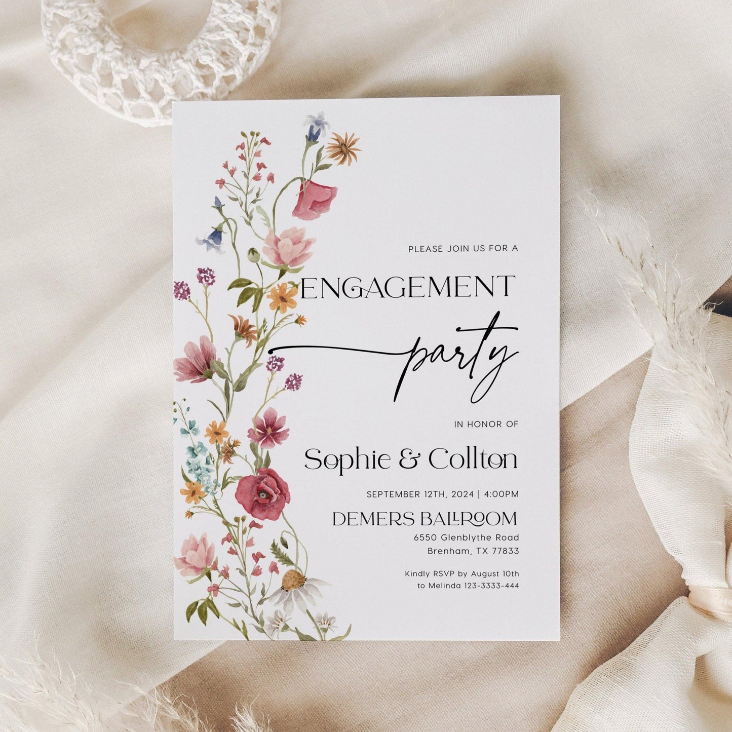 Elegant Floral Engagement Invitation Template - LovelyTemplatesCo