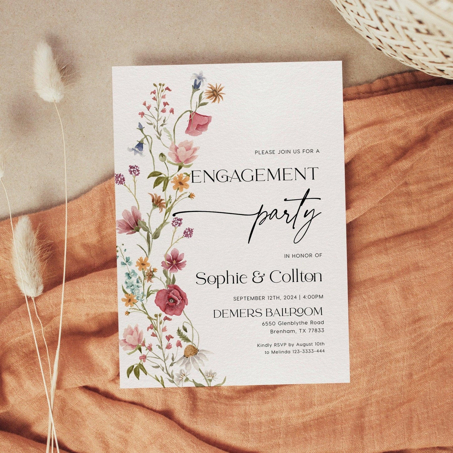 Elegant Floral Engagement Invitation Template - LovelyTemplatesCo