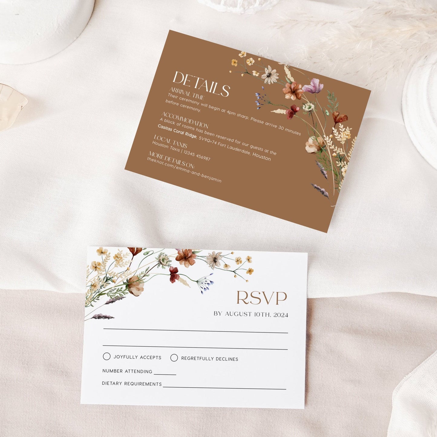Elegant Floral Wedding Invitation, Beige Wedding Invitation Suite, Boho wedding Invitation set - LovelyTemplatesCo