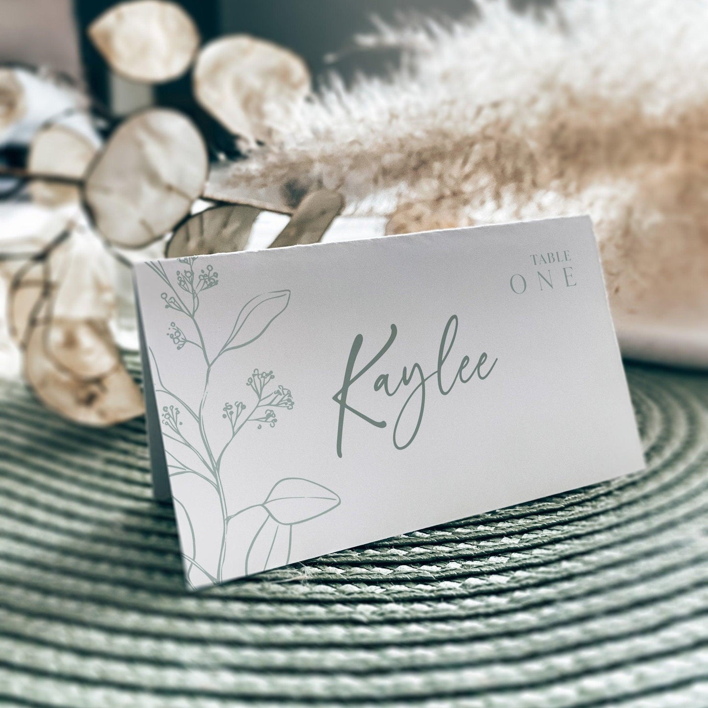 Elegant Sage Floral Place Cards - LovelyTemplatesCo