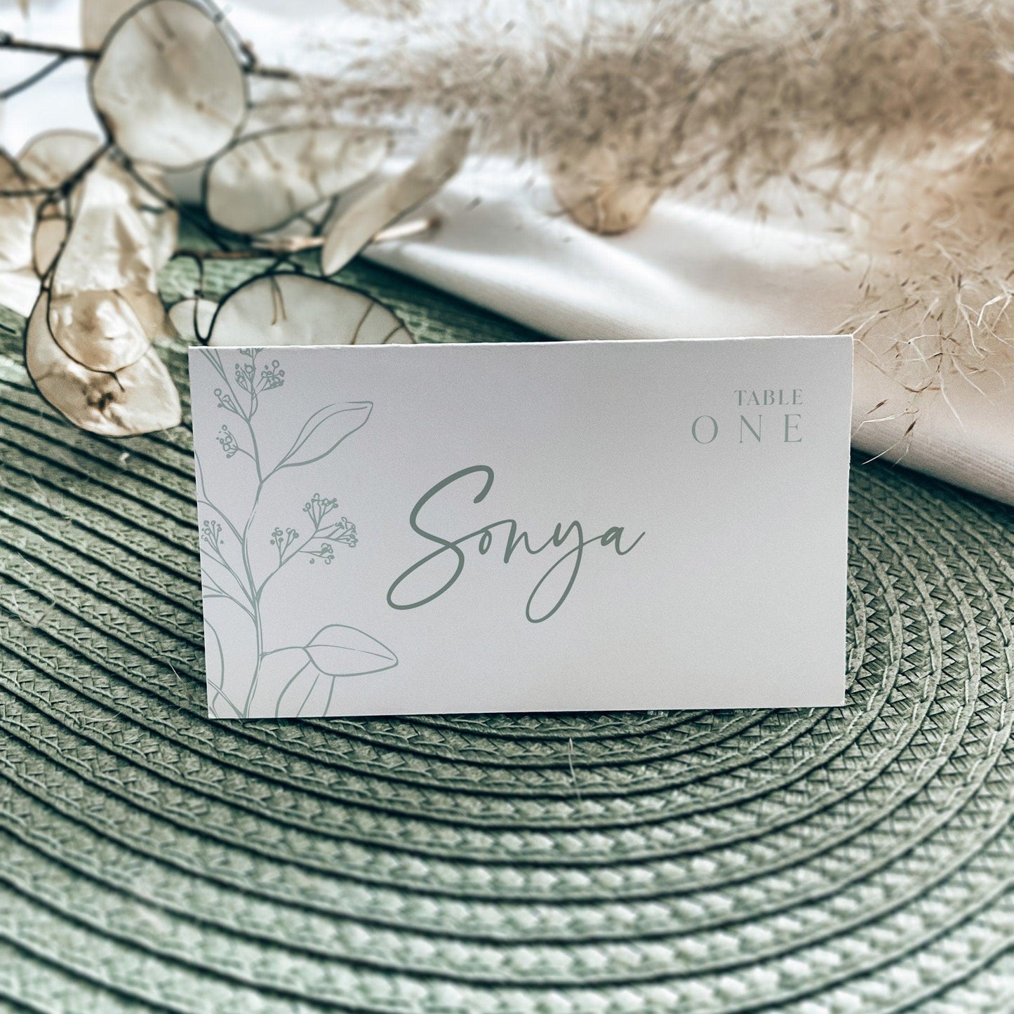 Elegant Sage Floral Place Cards - LovelyTemplatesCo
