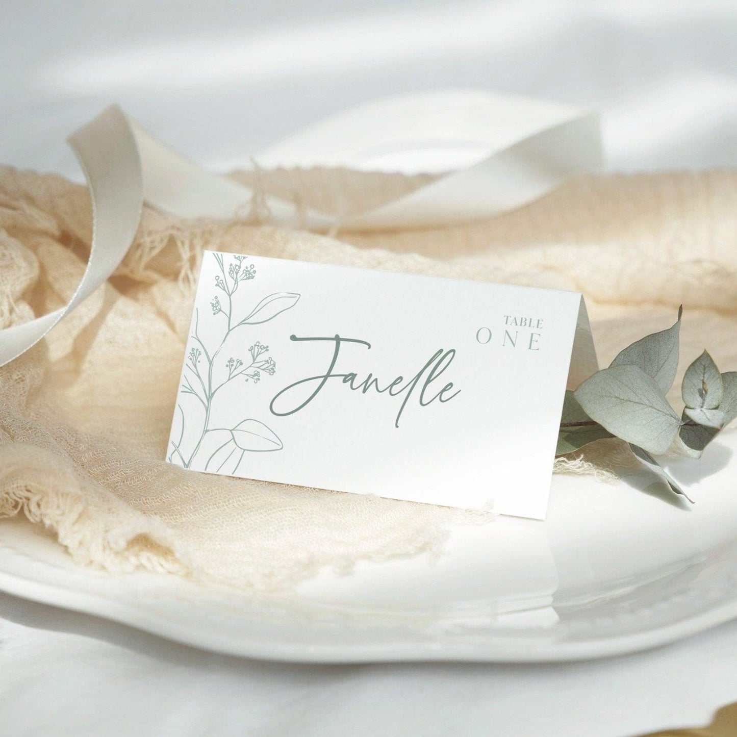 Elegant Sage Floral Place Cards - LovelyTemplatesCo