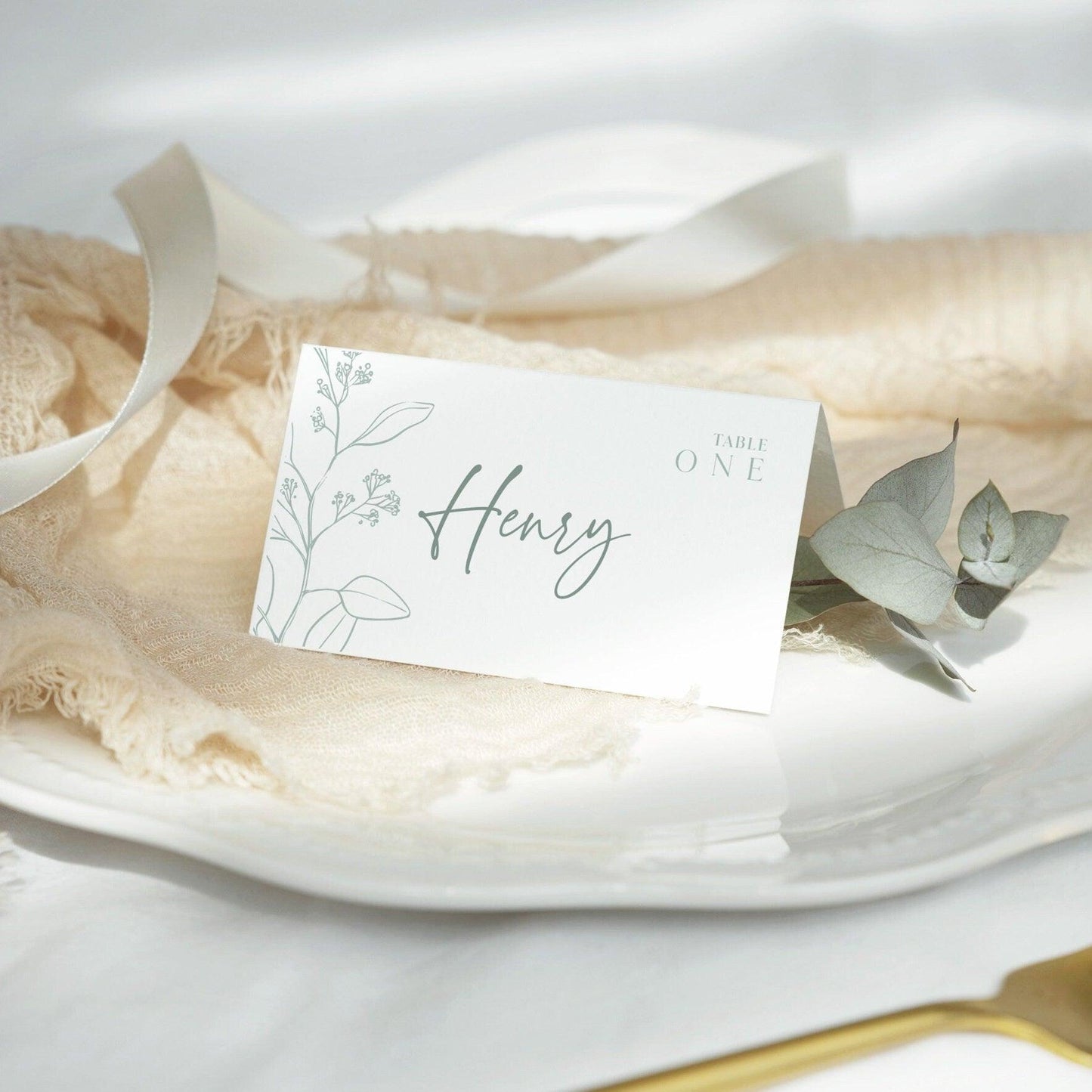 Elegant Sage Floral Place Cards - LovelyTemplatesCo