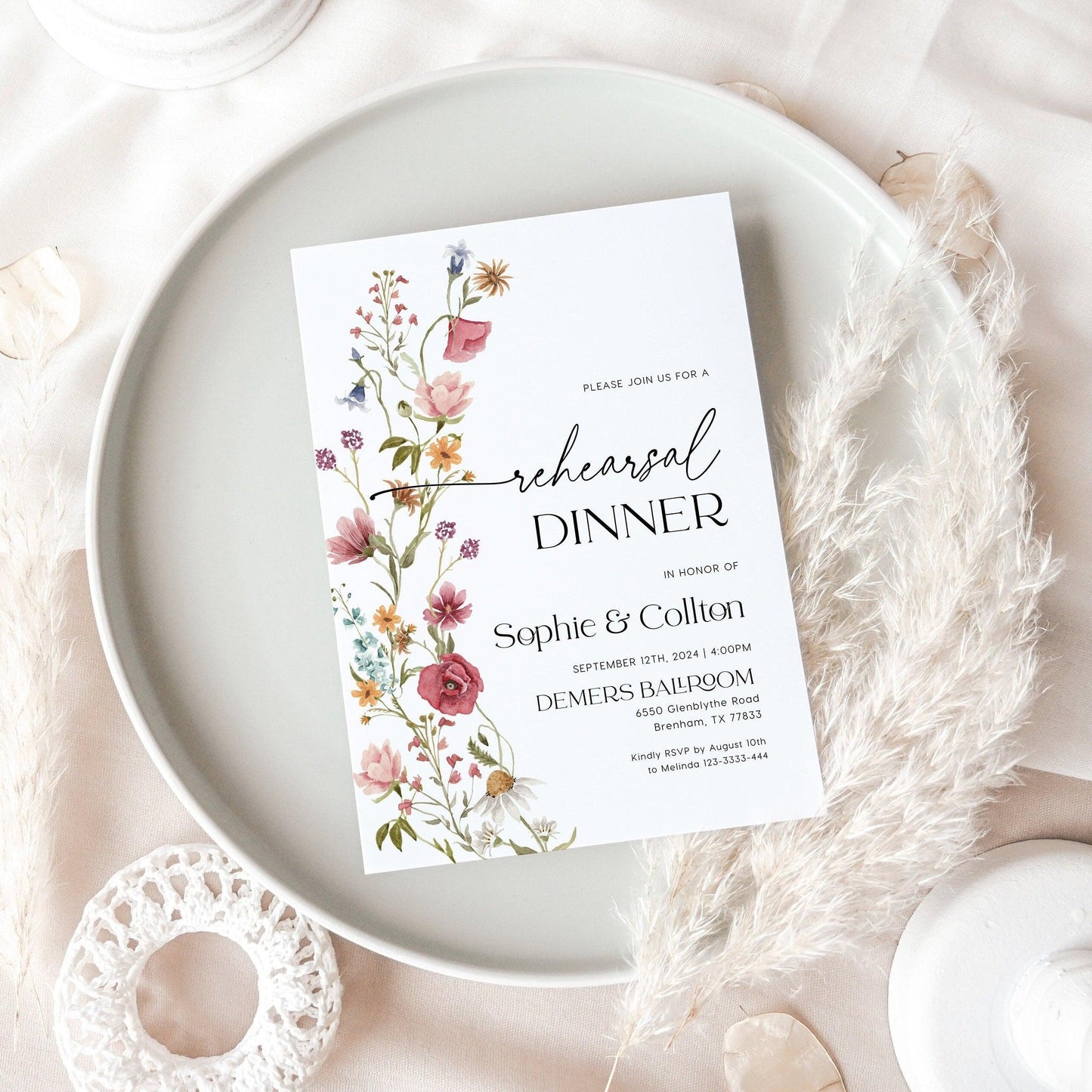 Elegant Wildflower Rehearsal Invitation - LovelyTemplatesCo