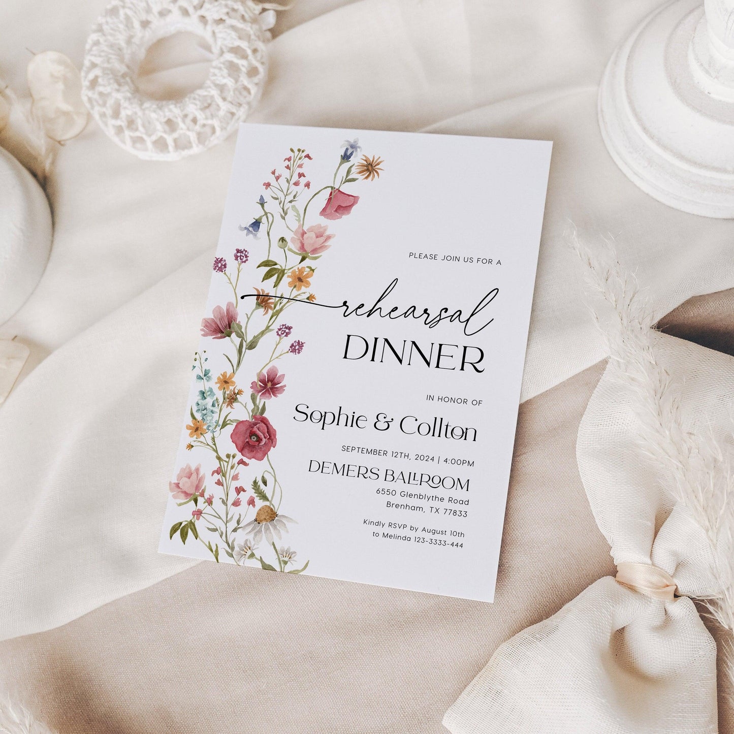 Elegant Wildflower Rehearsal Invitation - LovelyTemplatesCo
