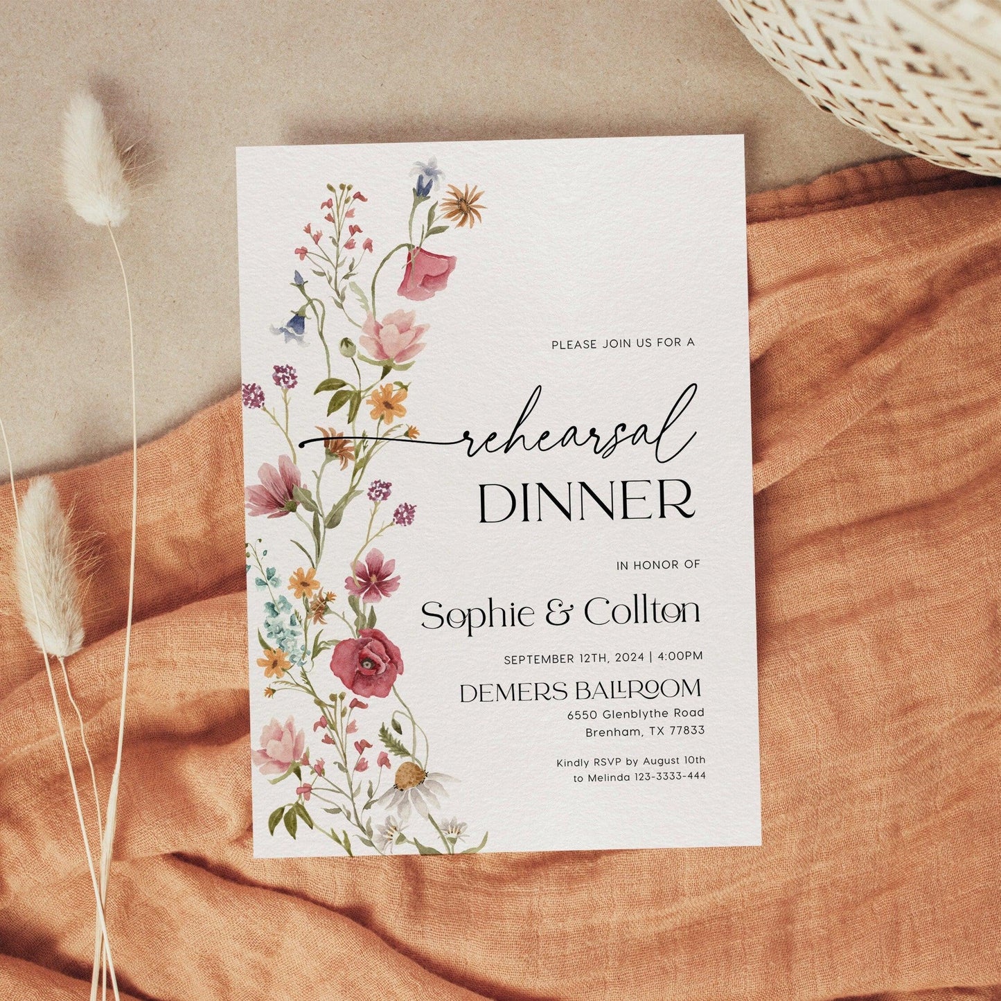 Elegant Wildflower Rehearsal Invitation - LovelyTemplatesCo