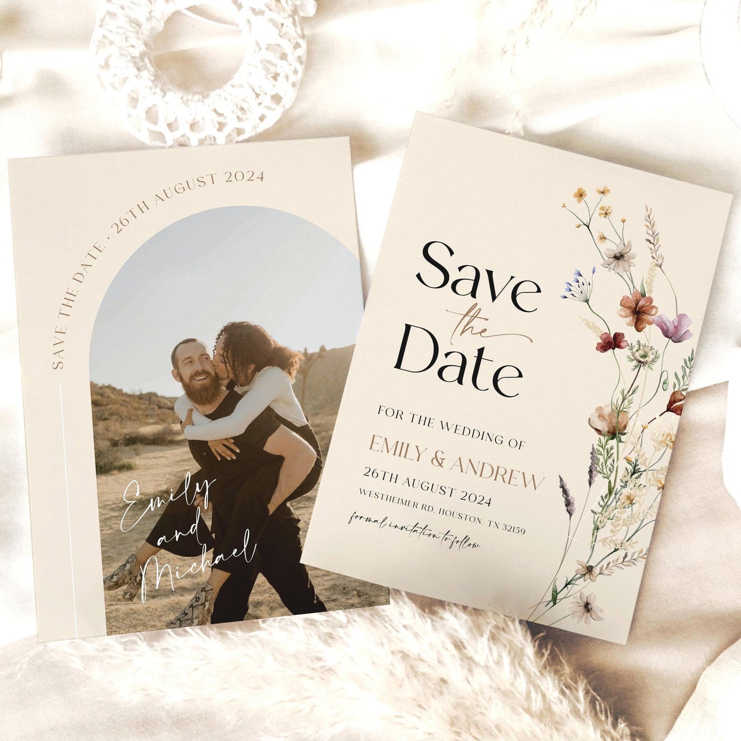 Floral Beige Save the Date Cards - LovelyTemplatesCo
