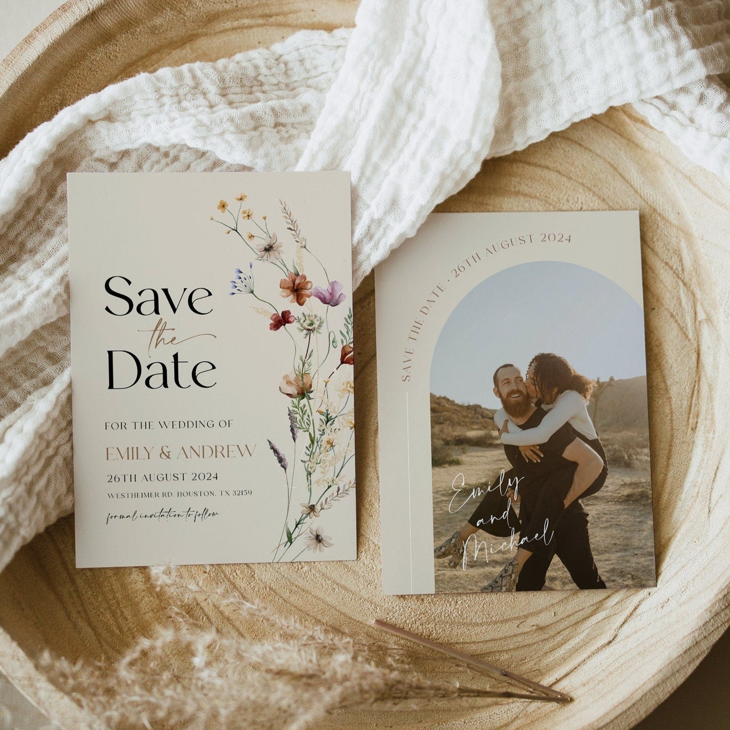 Floral Beige Save the Date Cards - LovelyTemplatesCo