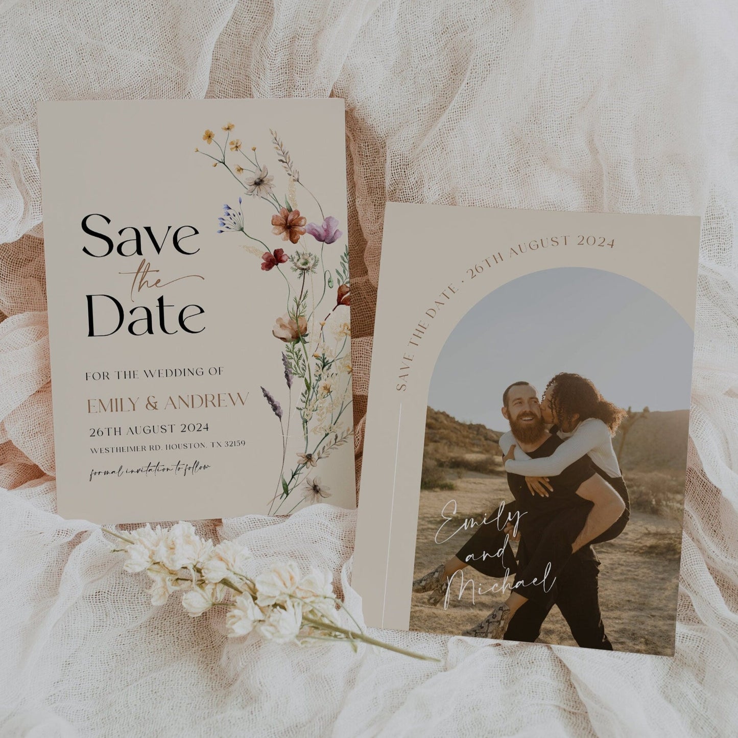 Floral Beige Save the Date Cards - LovelyTemplatesCo