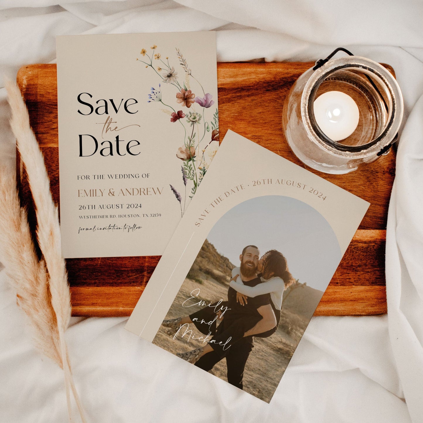 Floral Beige Save the Date Cards - LovelyTemplatesCo