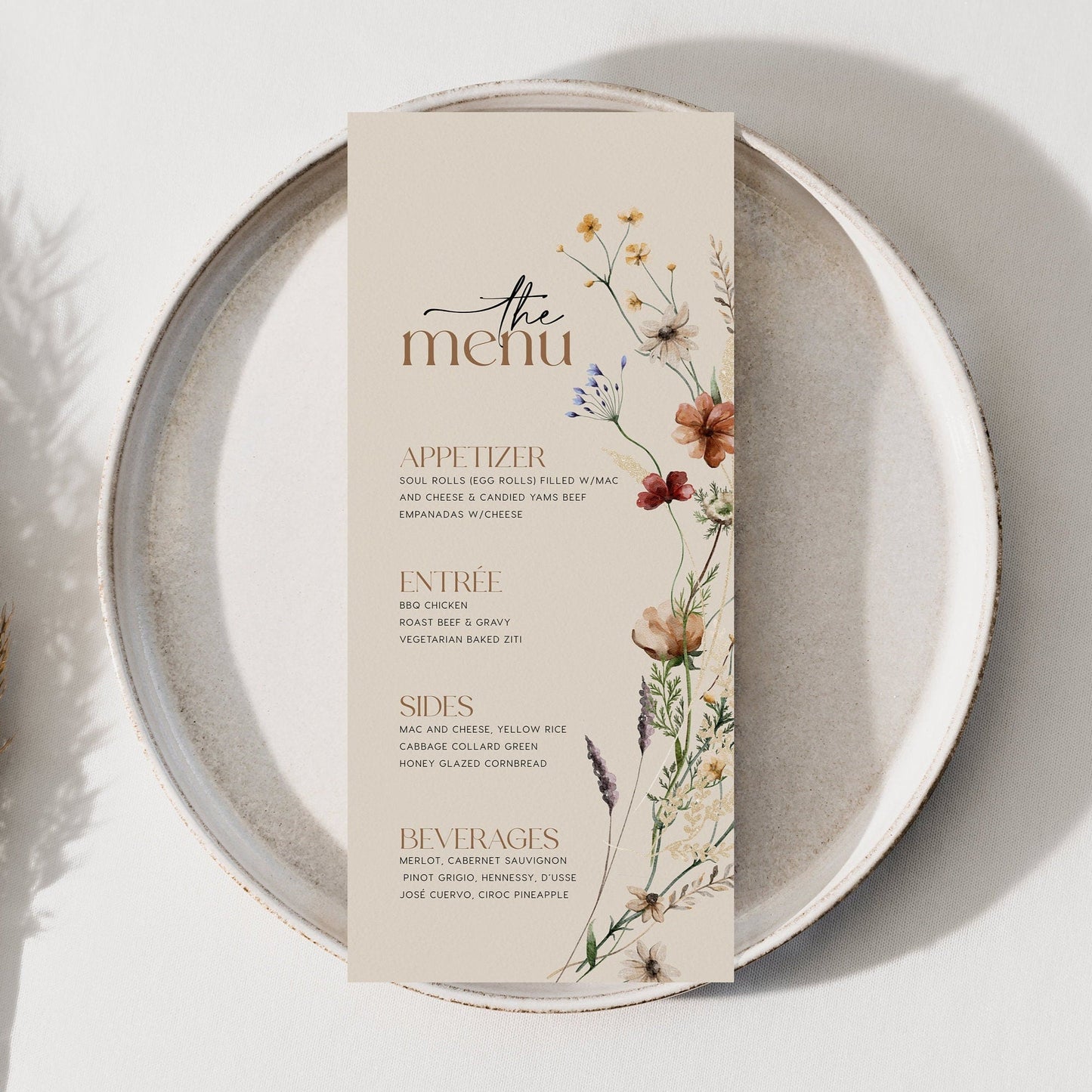 Floral Beige Wedding menu template - LovelyTemplatesCo