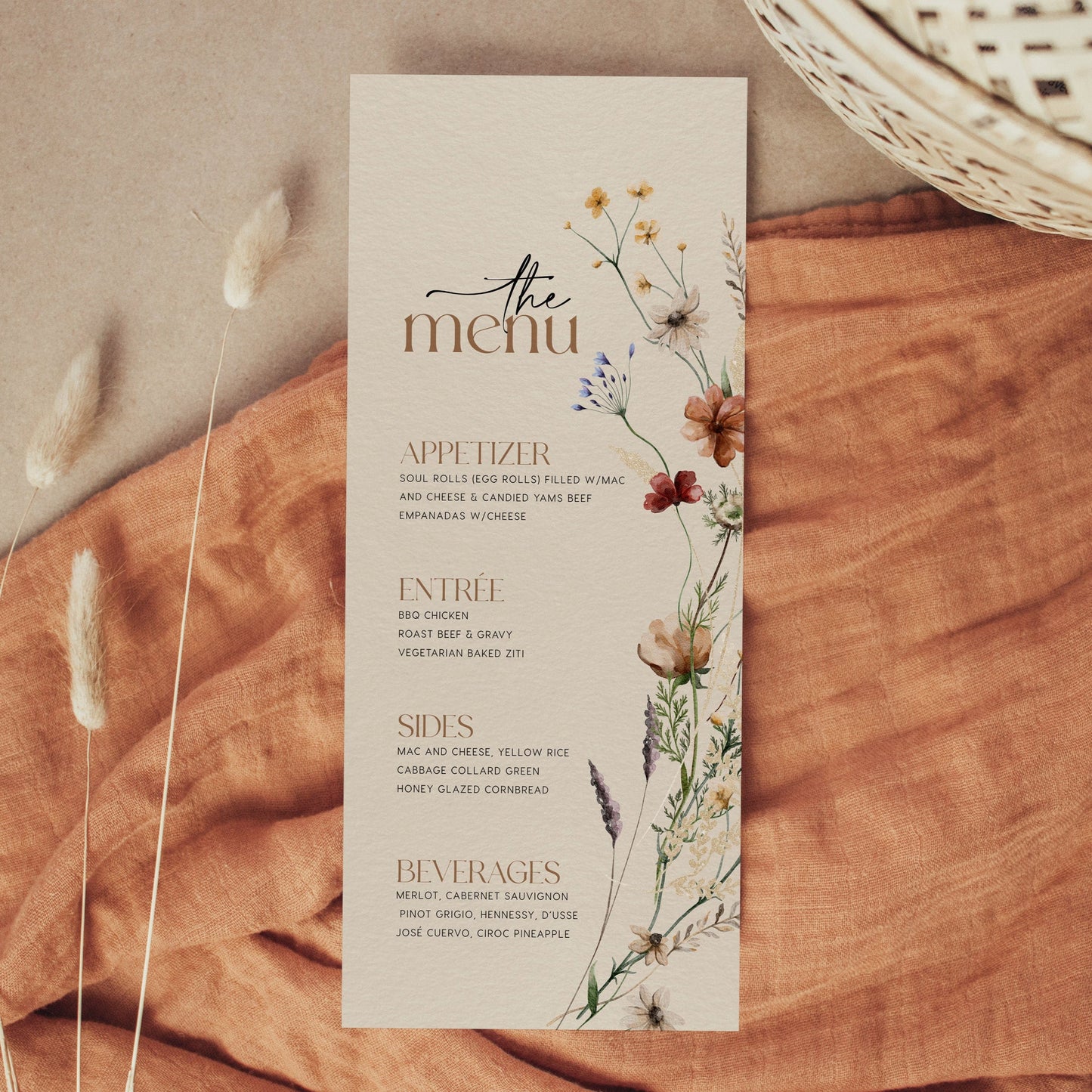 Floral Beige Wedding menu template - LovelyTemplatesCo