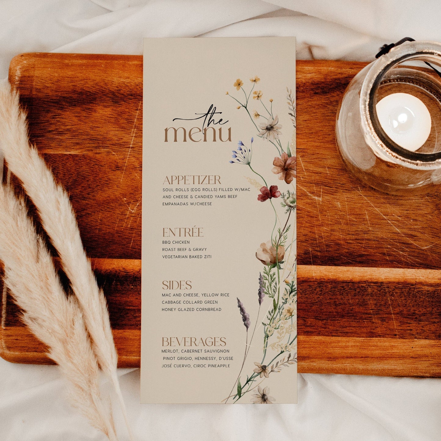 Floral Beige Wedding menu template - LovelyTemplatesCo