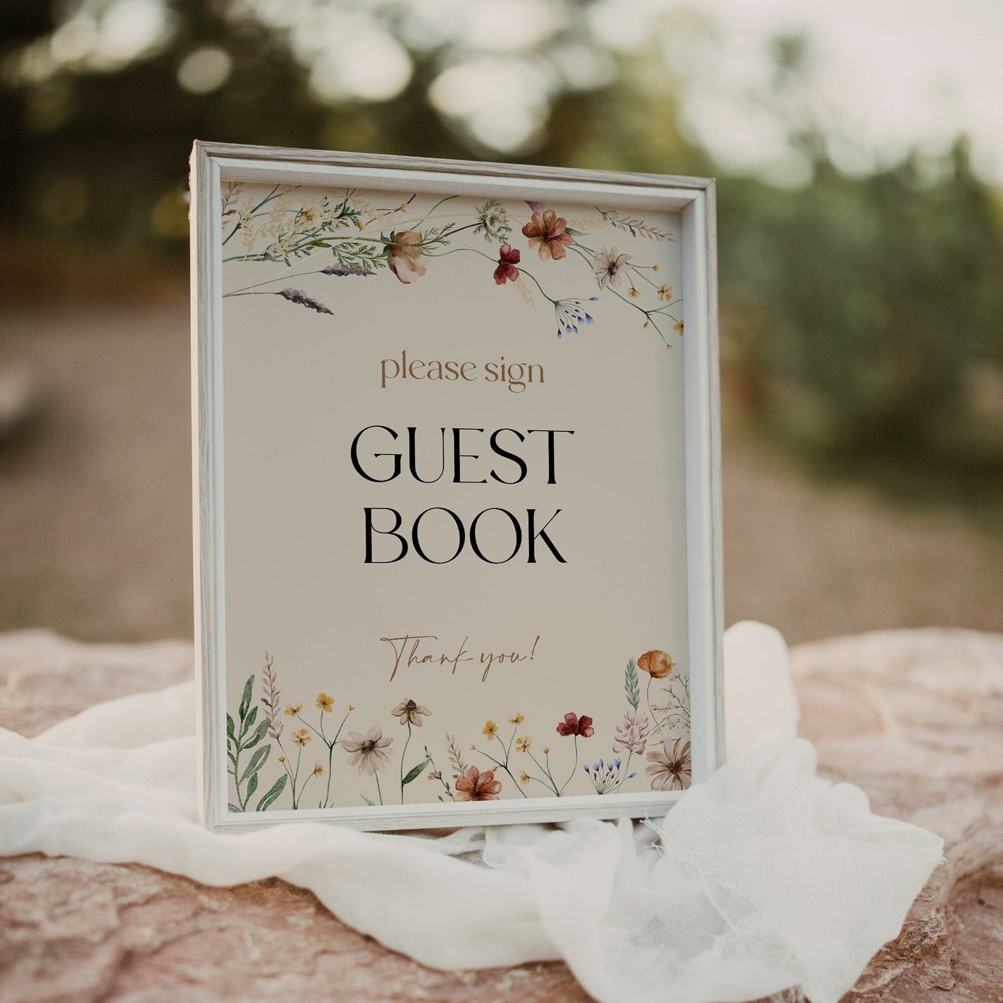 Floral Guest book Sign, Wedding Guest book sign, Beige Floral Wedding Sign - LovelyTemplatesCo