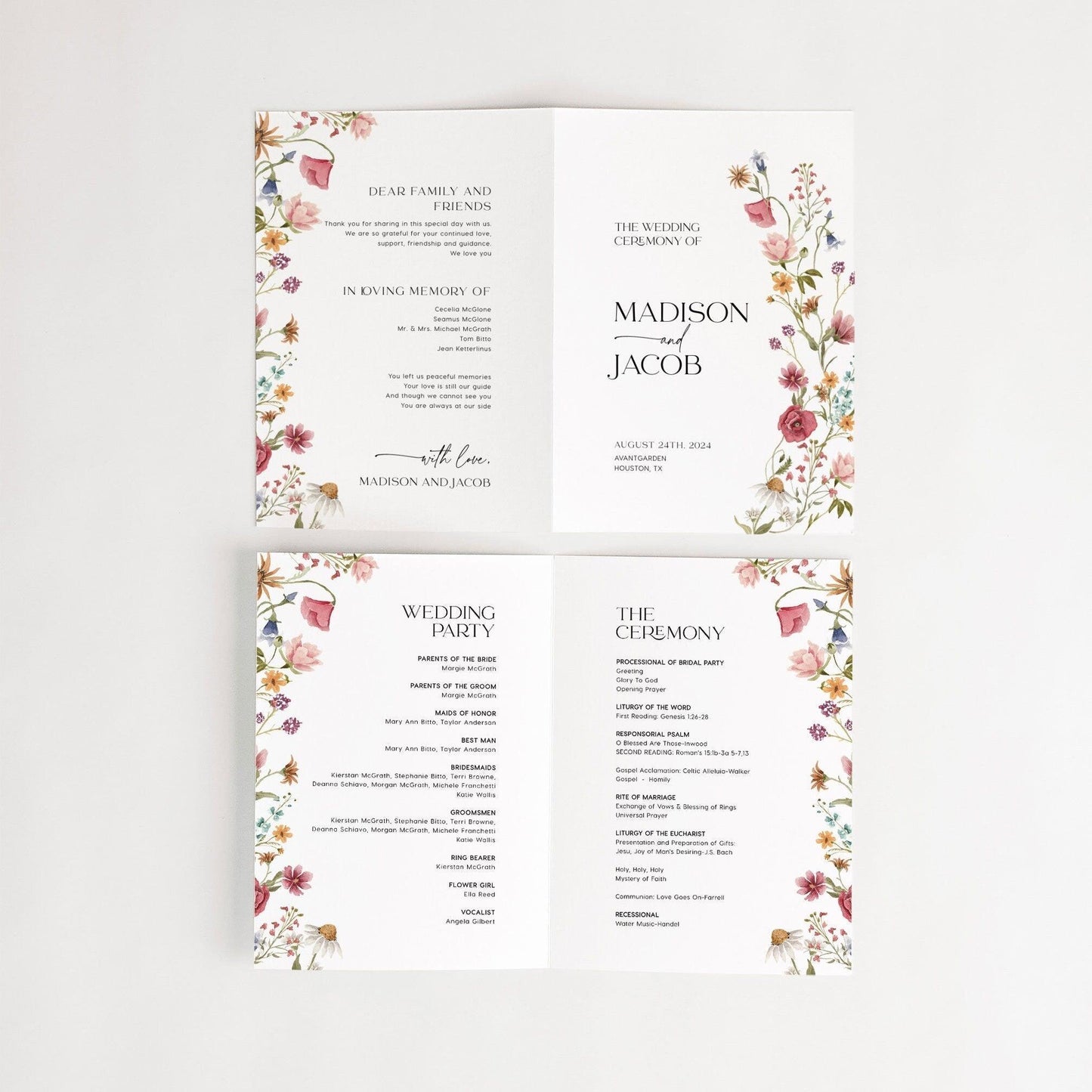 Floral Wedding Booklet program - LovelyTemplatesCo
