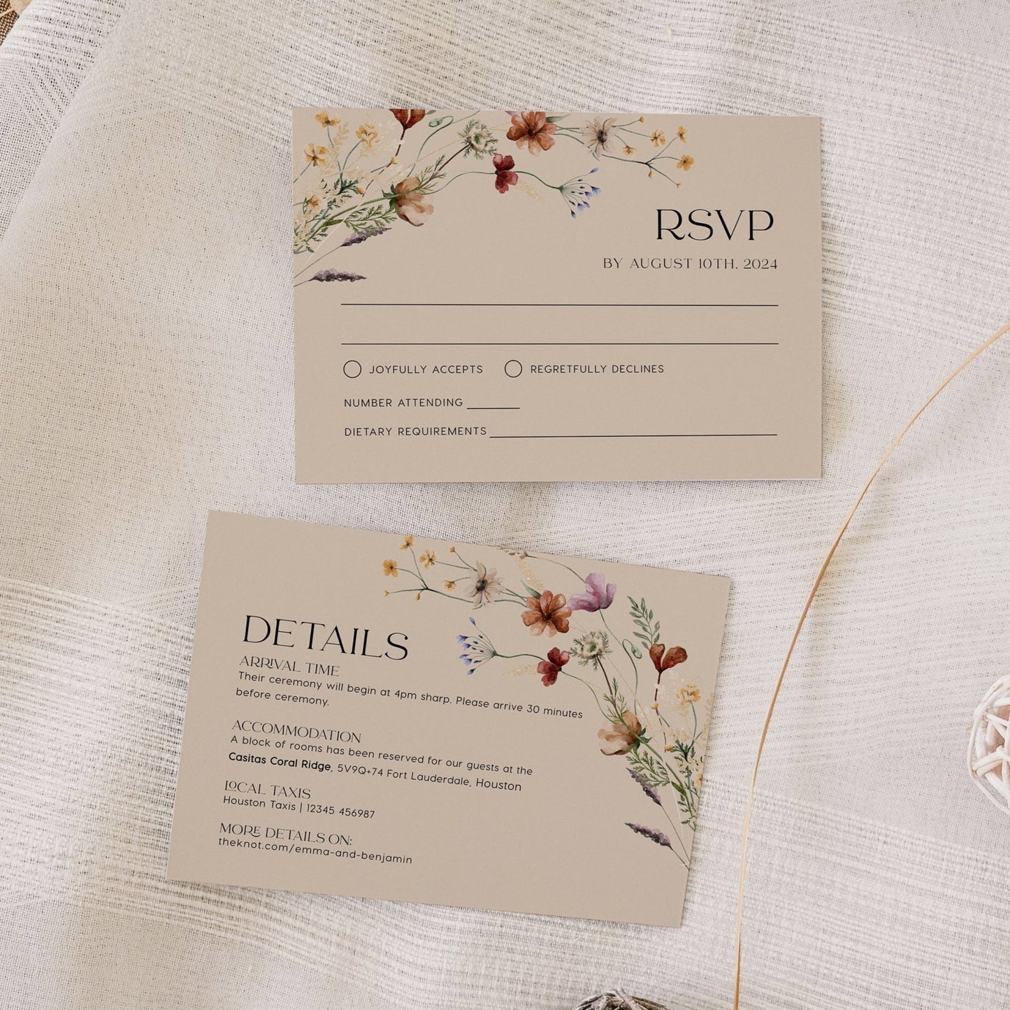 Floral Wedding invitation set, Floral Wedding invitation set with boho wildflowers - LovelyTemplatesCo
