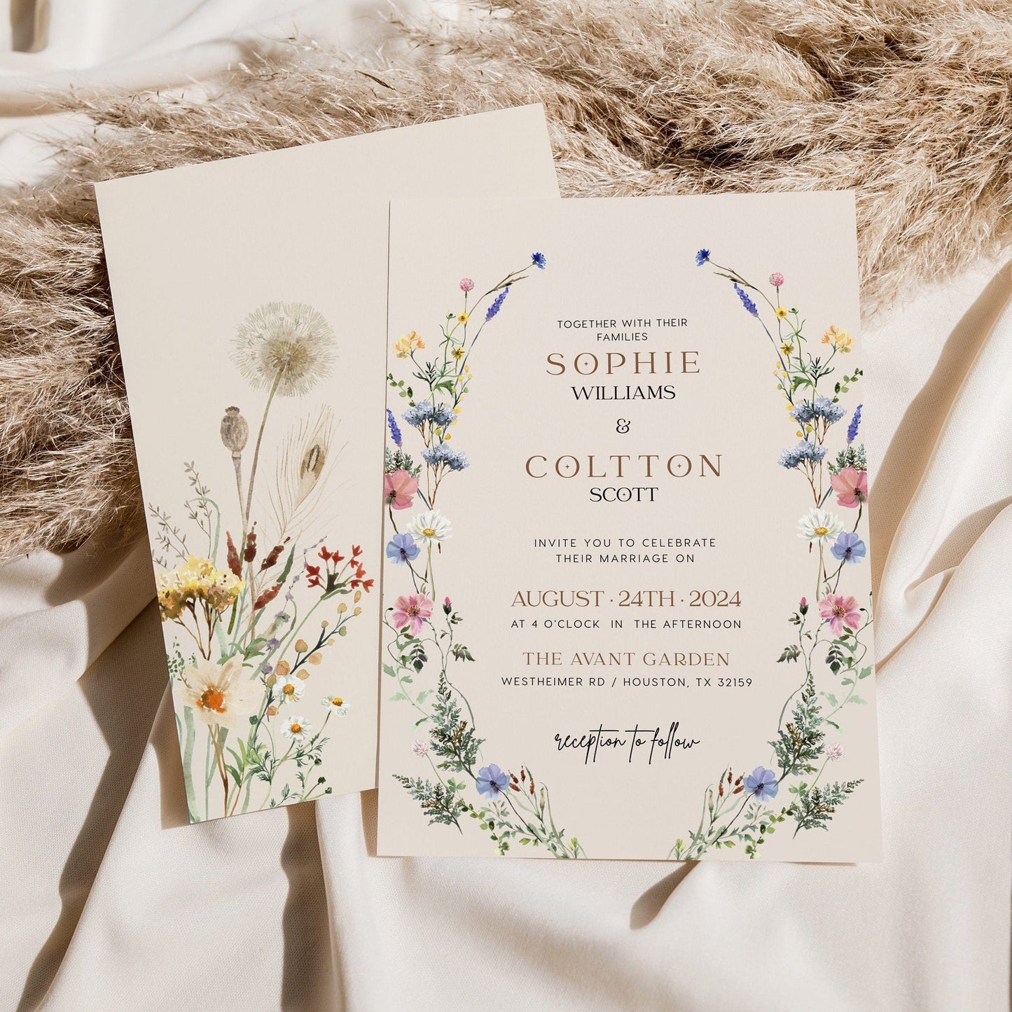 Floral wedding invitation, Wildflower Wedding invitation - LovelyTemplatesCo