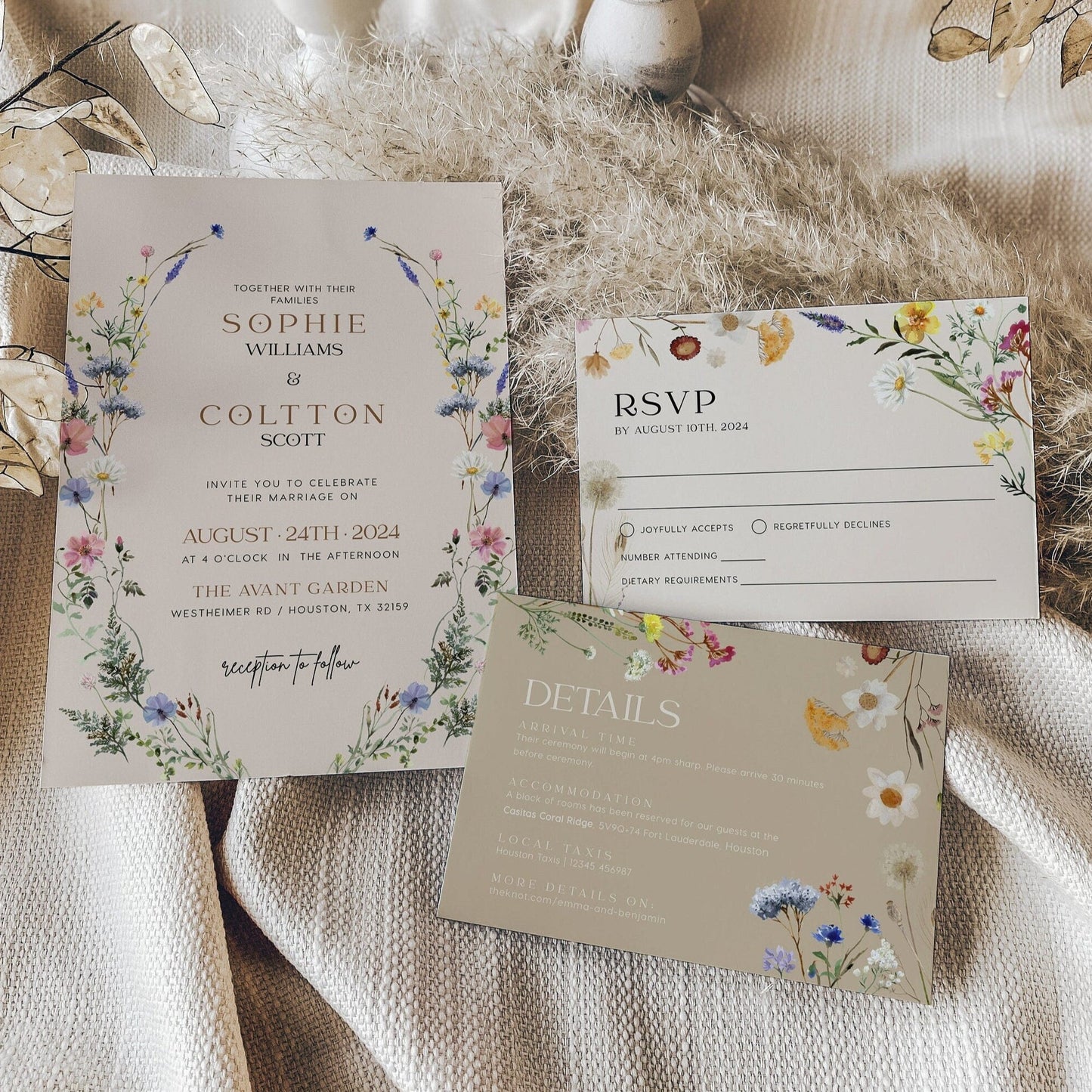 Floral wedding invitation, Wildflower Wedding invitation - LovelyTemplatesCo