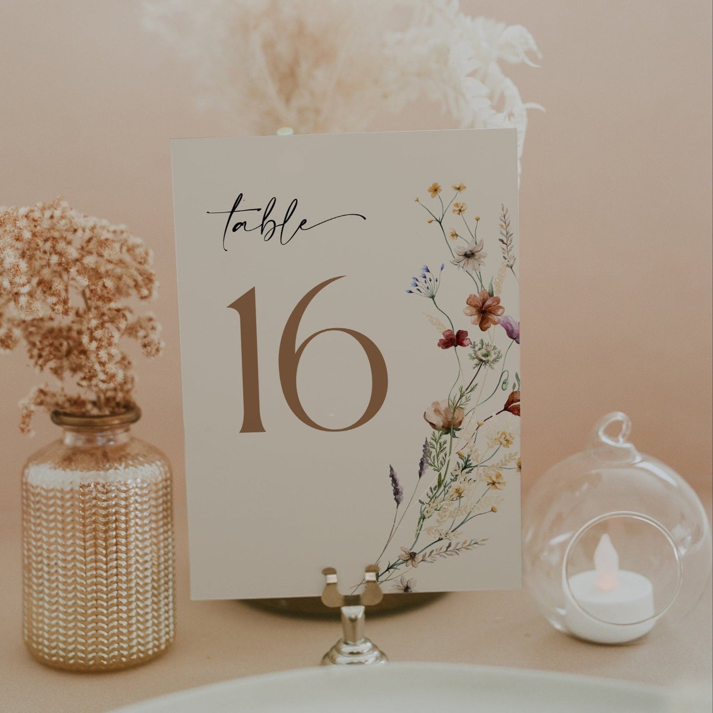 Floral Wedding Table Number Sign - LovelyTemplatesCo