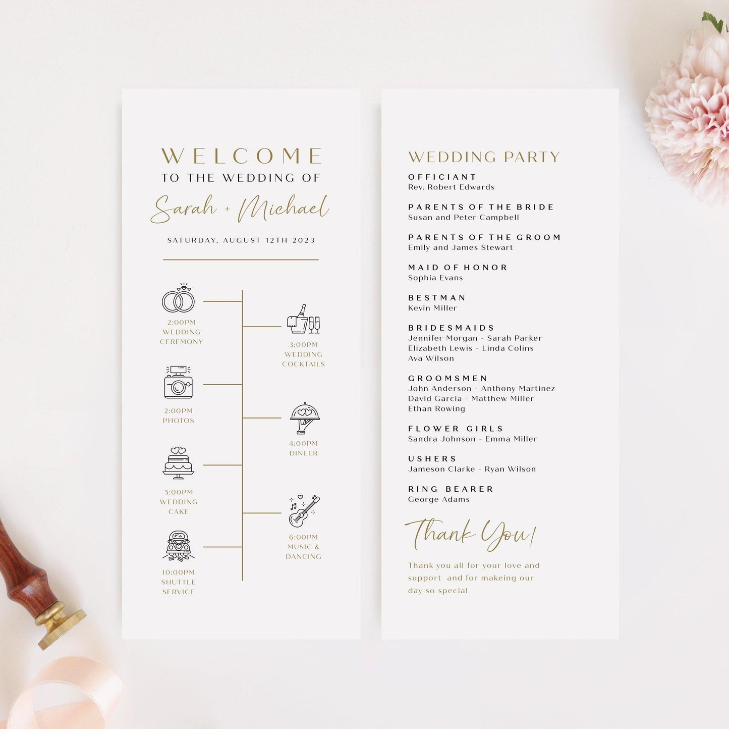 Gold wedding program - LovelyTemplatesCo