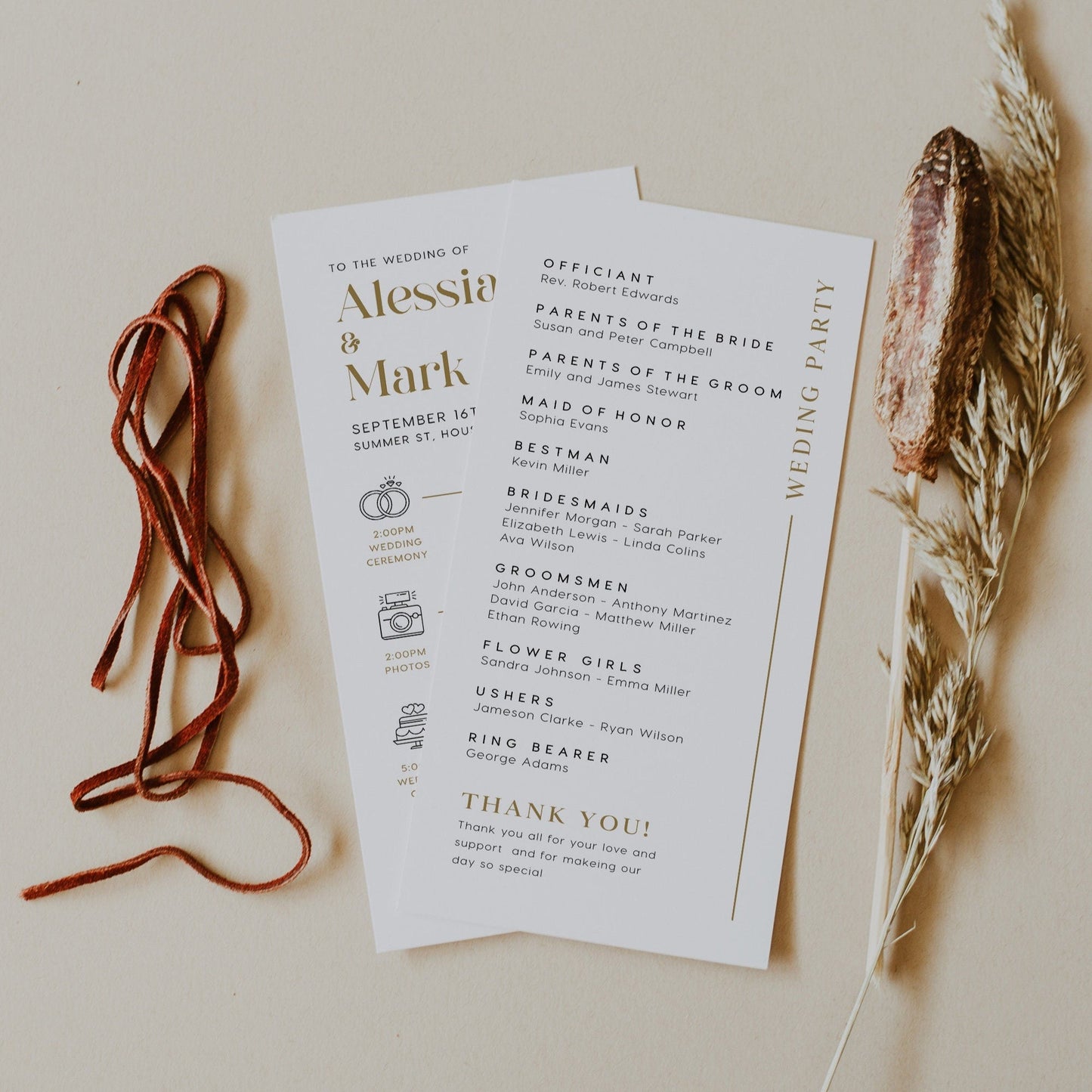Gold Wedding program, Itinerary wedding program - LovelyTemplatesCo