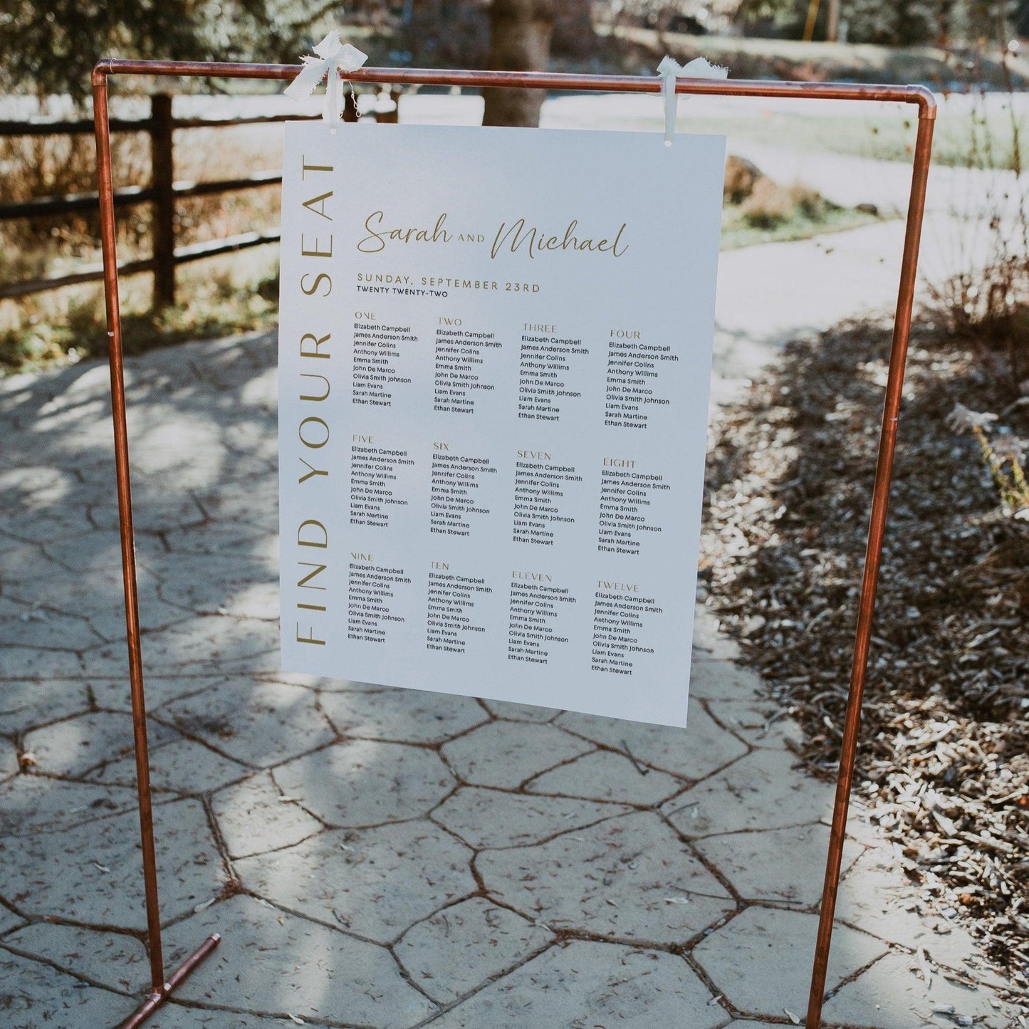 Gold wedding seating chart - LovelyTemplatesCo