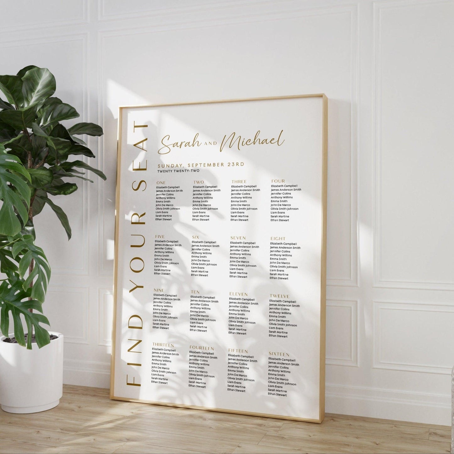 Gold wedding seating chart - LovelyTemplatesCo