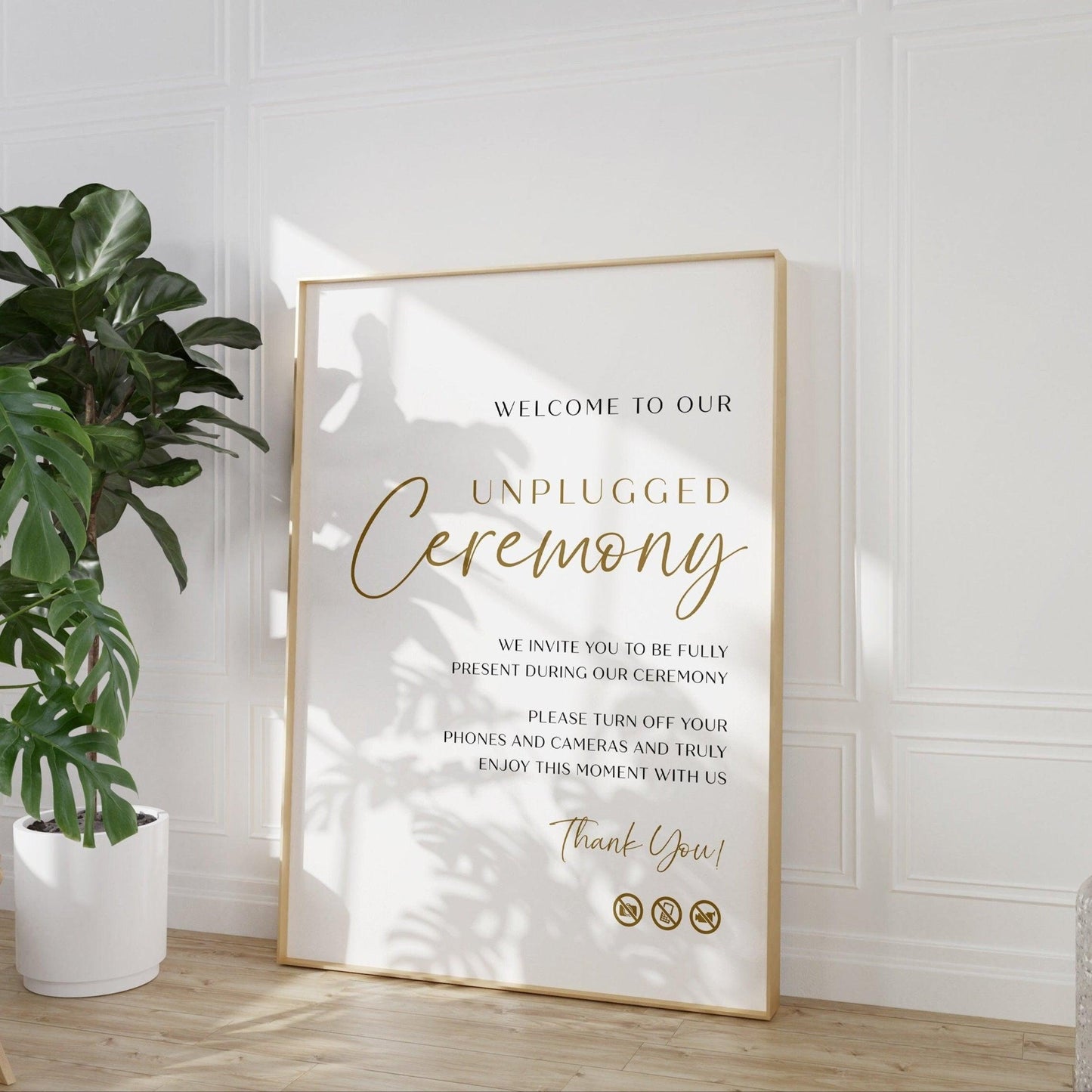 Gold wedding unplugged sign - LovelyTemplatesCo