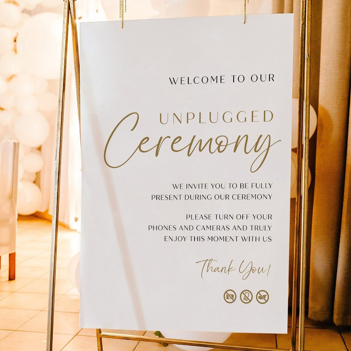 Gold wedding unplugged sign - LovelyTemplatesCo