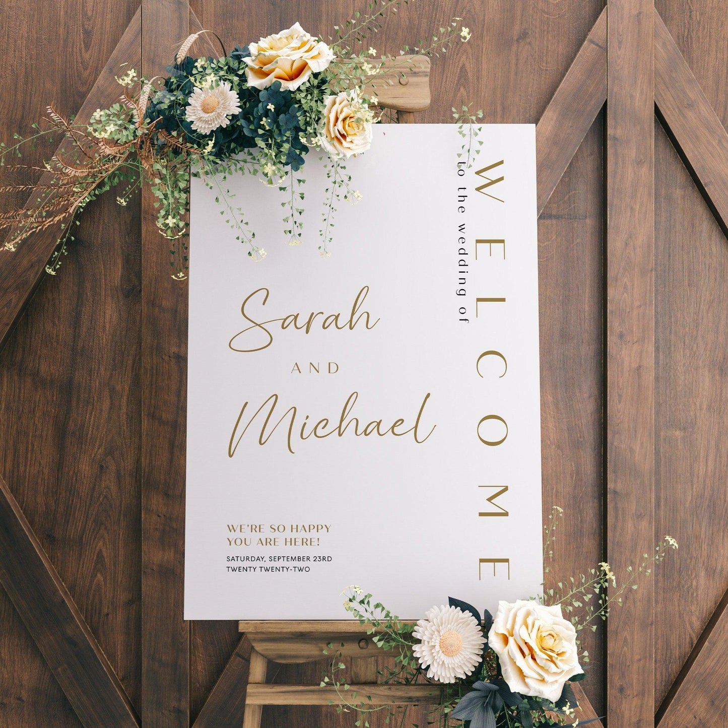 Gold Wedding Welcome Sign - LovelyTemplatesCo