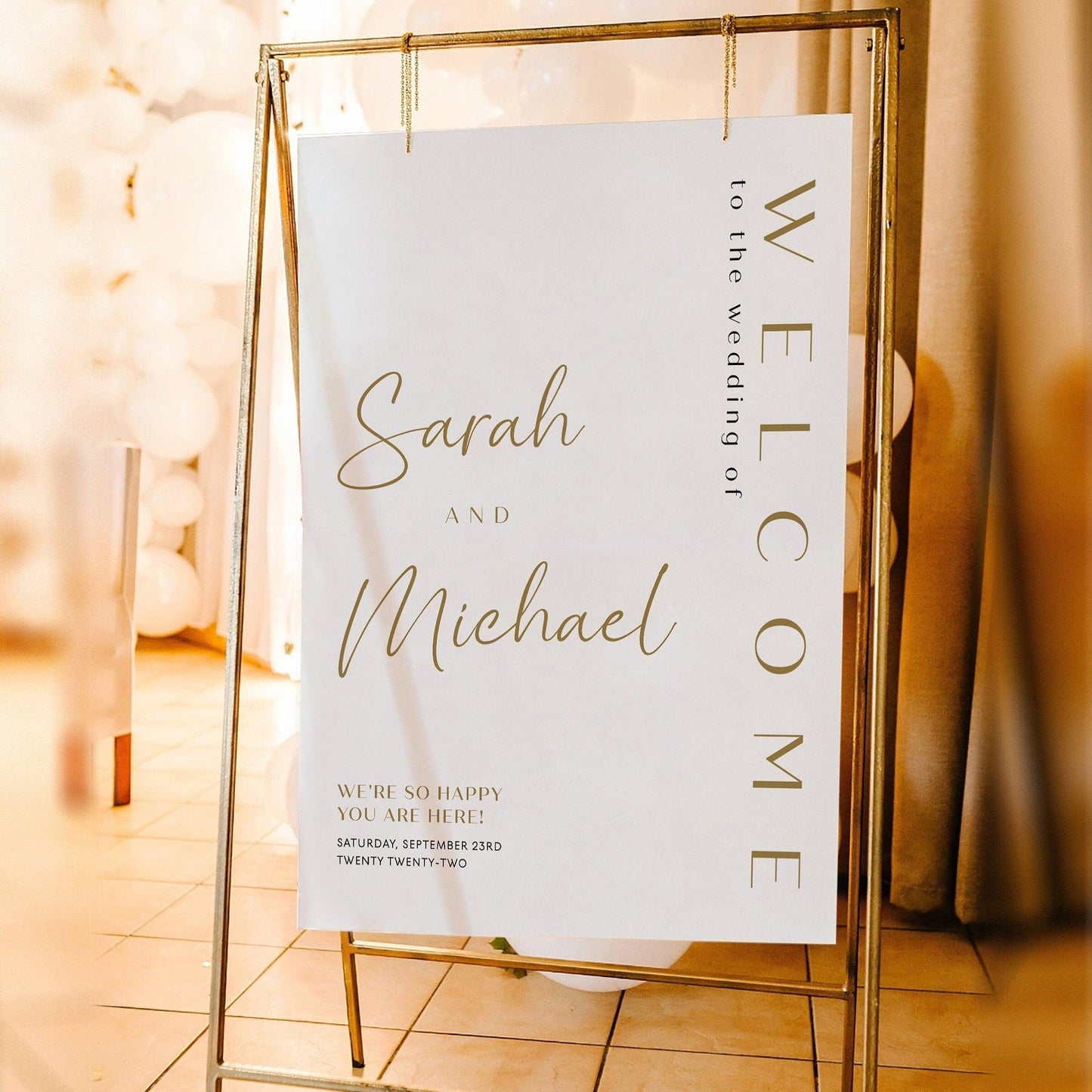 Gold Wedding Welcome Sign - LovelyTemplatesCo